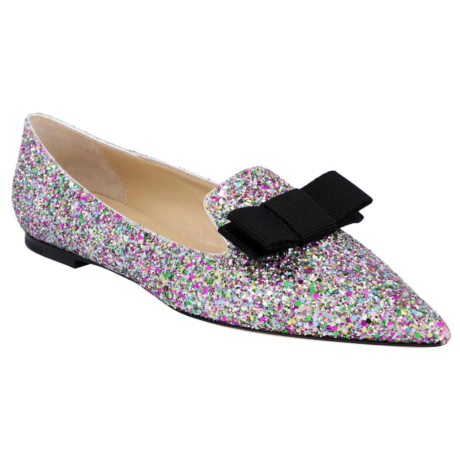 Jimmy Choo women gala ballerina shoes in confetti glitter Silvery