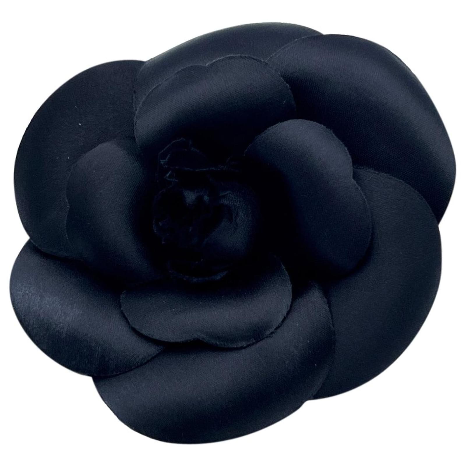 Chanel Vintage Black Silk Camelia Camellia Flower Pin Brooch ref