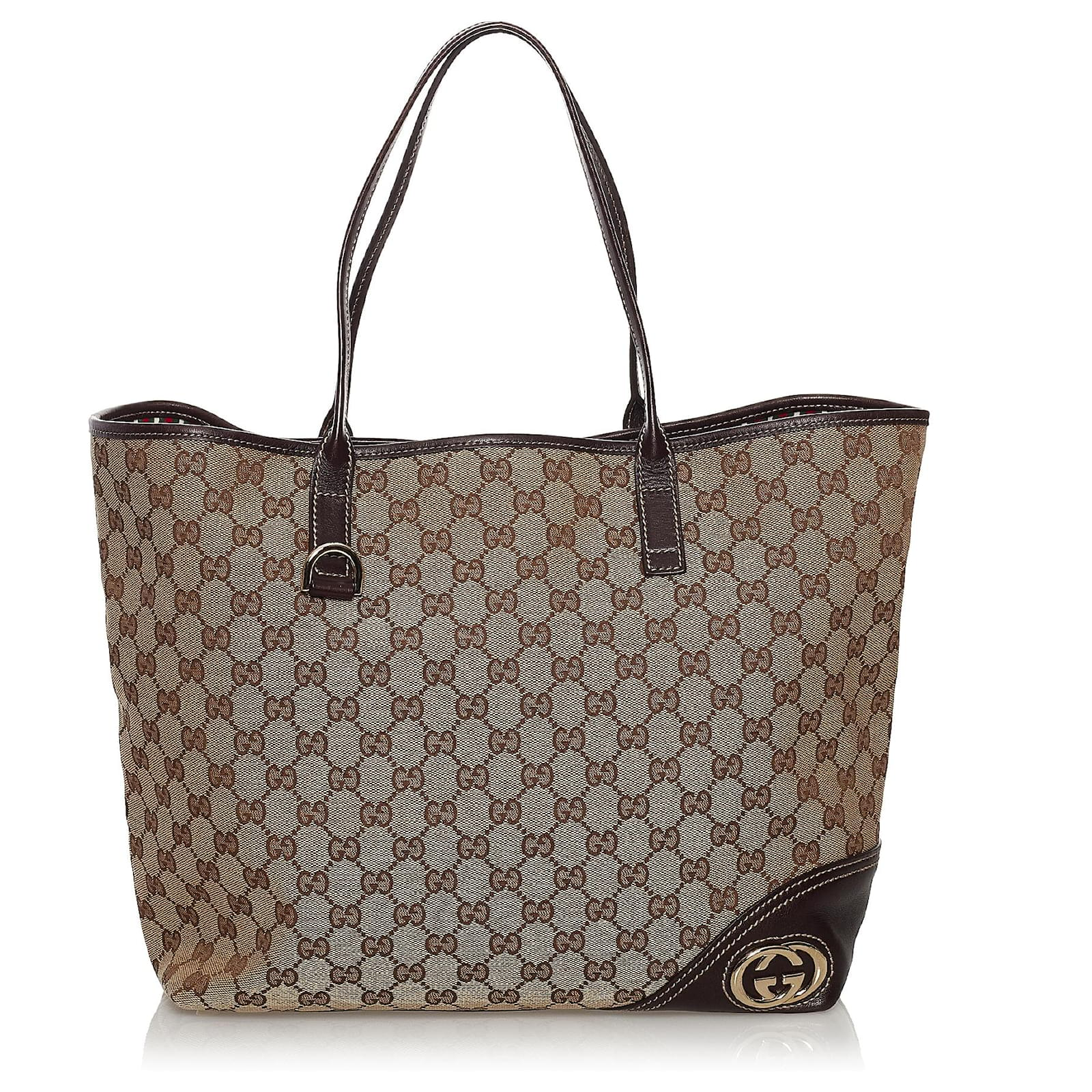 Gucci Brown GG Canvas New Britt Tote Bag Black Beige Leather Cloth Pony ...