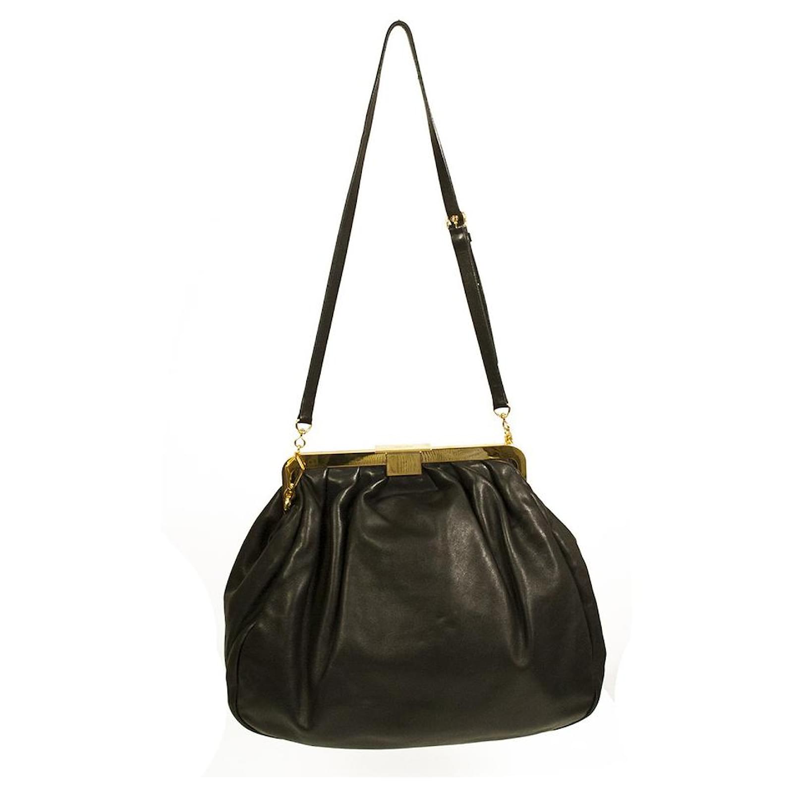Miu Miu Black Nappa Leather Shoulder Bag framed top huge clutch