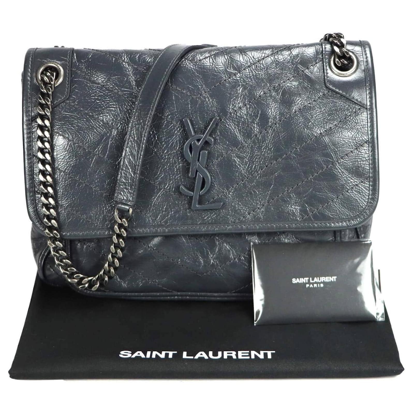Saint Laurent YSL Medium Niki Crinkled Leather Shoulder Bag in Black NEW