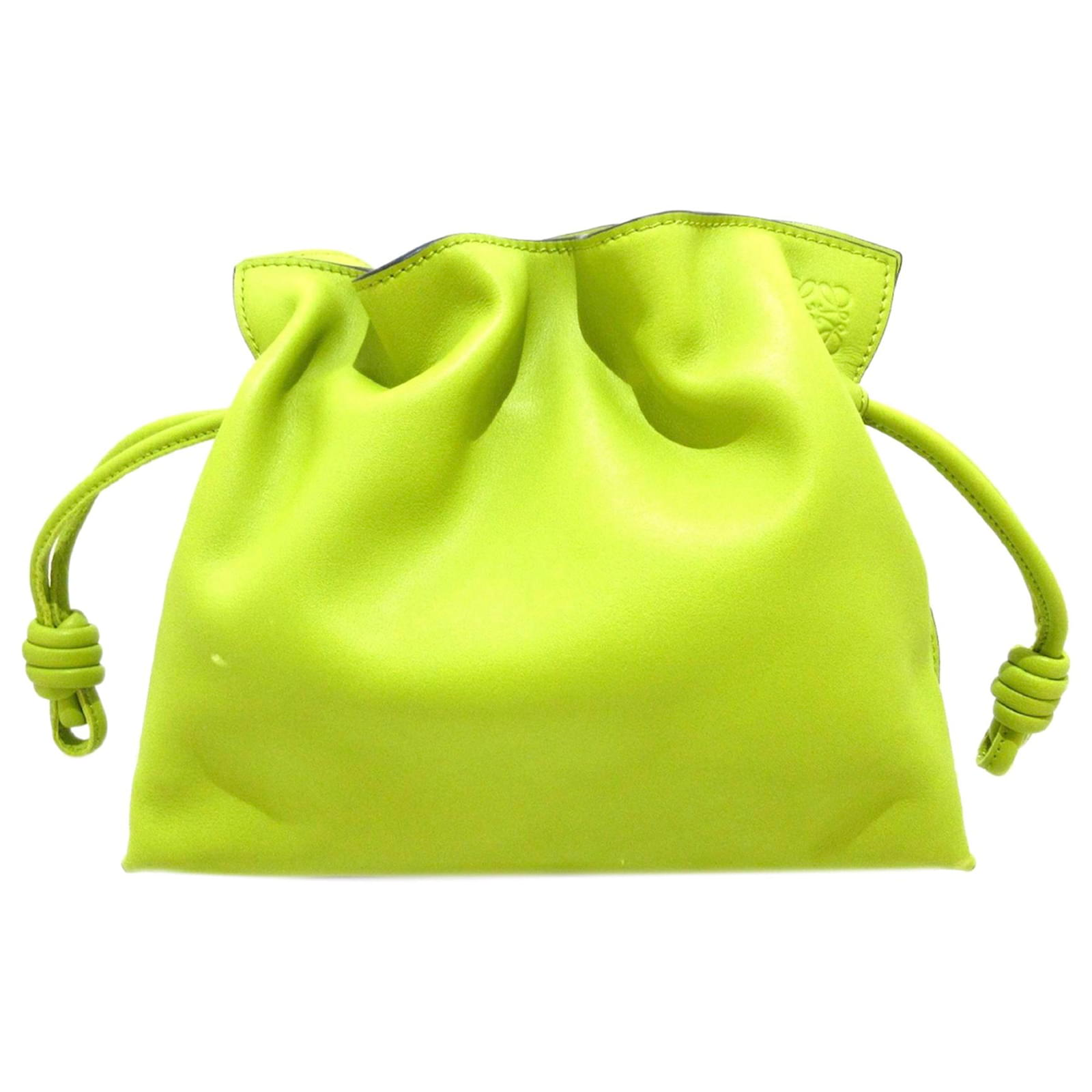 Loewe Green Flamenco Knot Leather Clutch Bag Pony-style calfskin