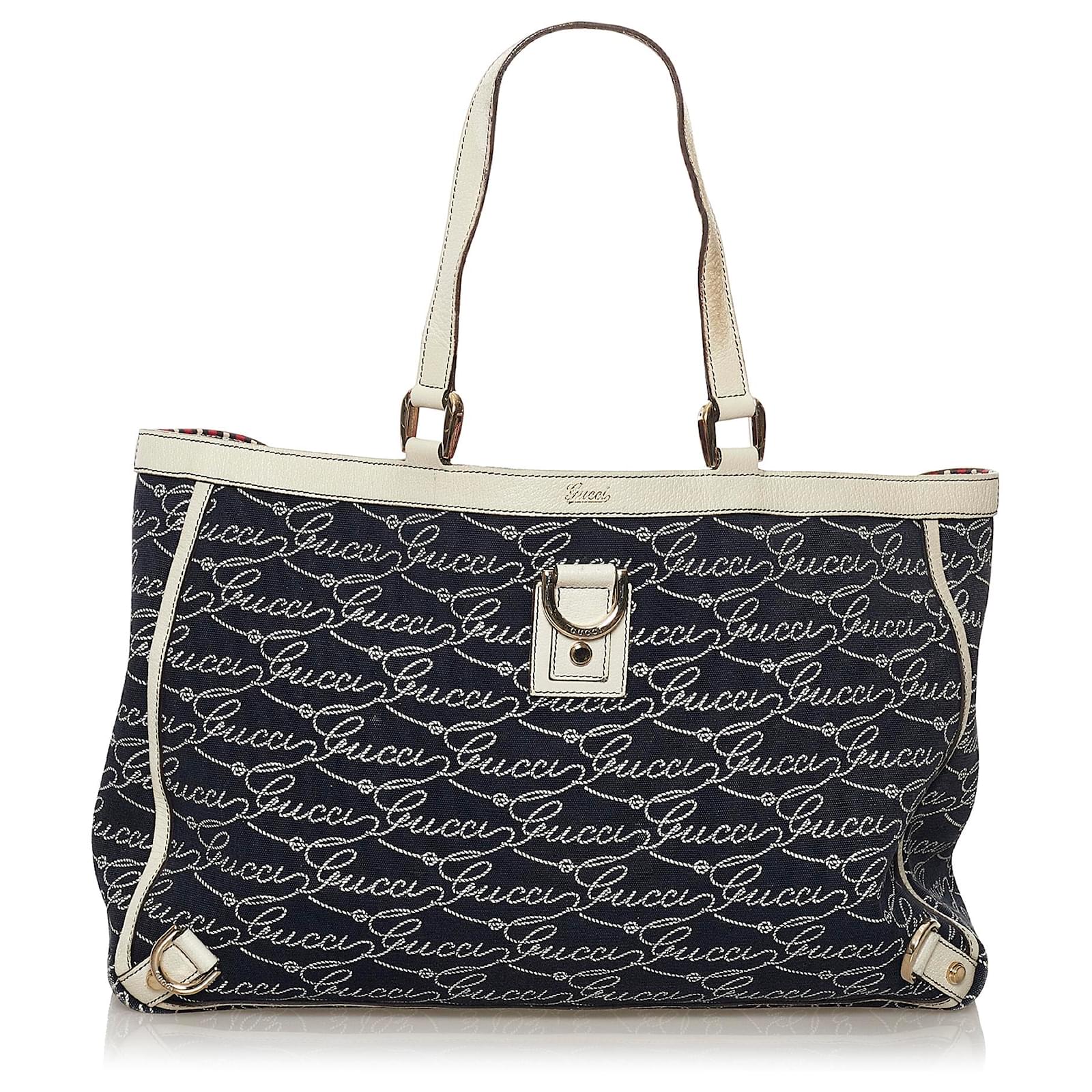 Gucci Vintage Canvas Abbey Tote Bag in Navy