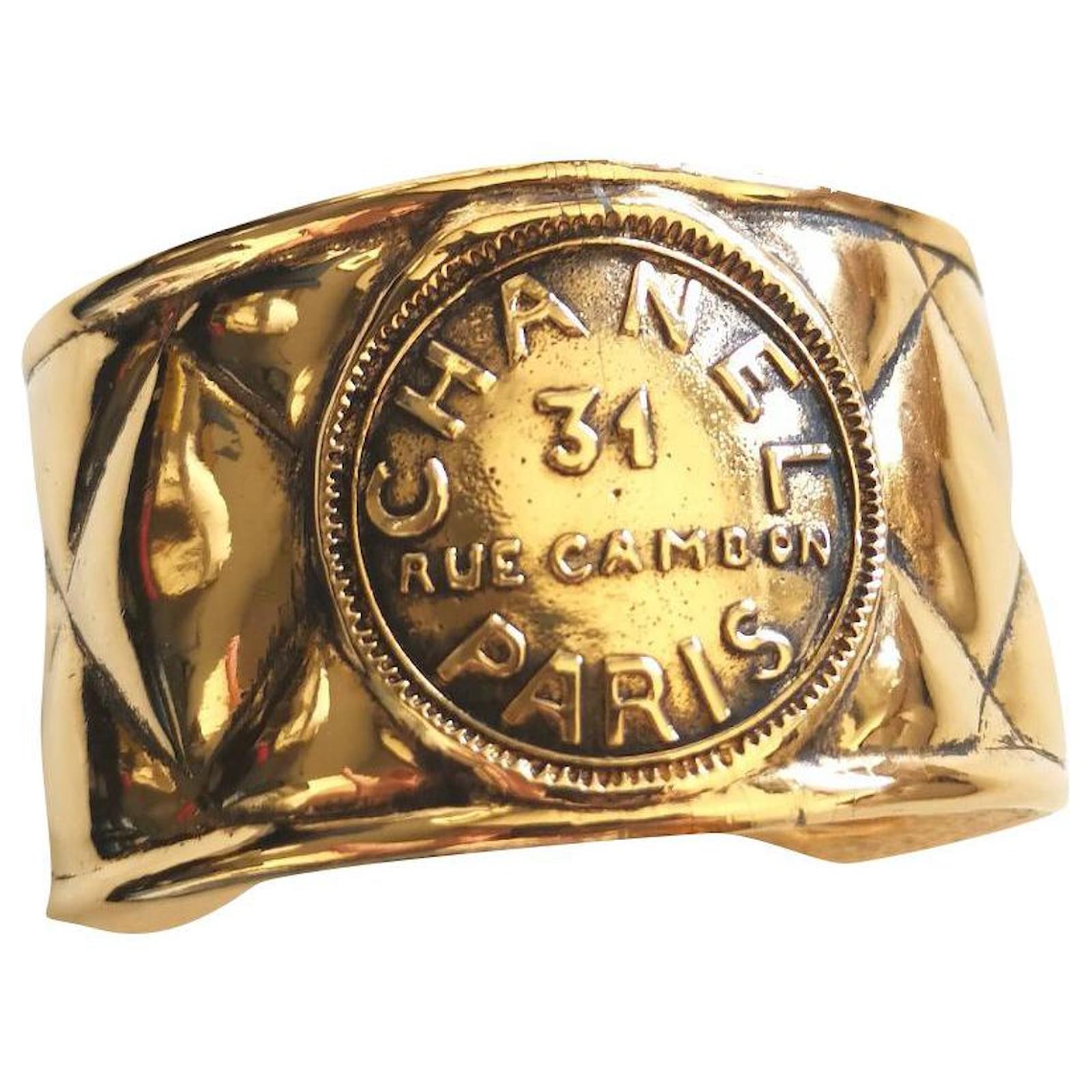Chanel Vintage Rare Gold Metal Coin CC Logos Cuff Bangle Bracelet  OPA  Vintage