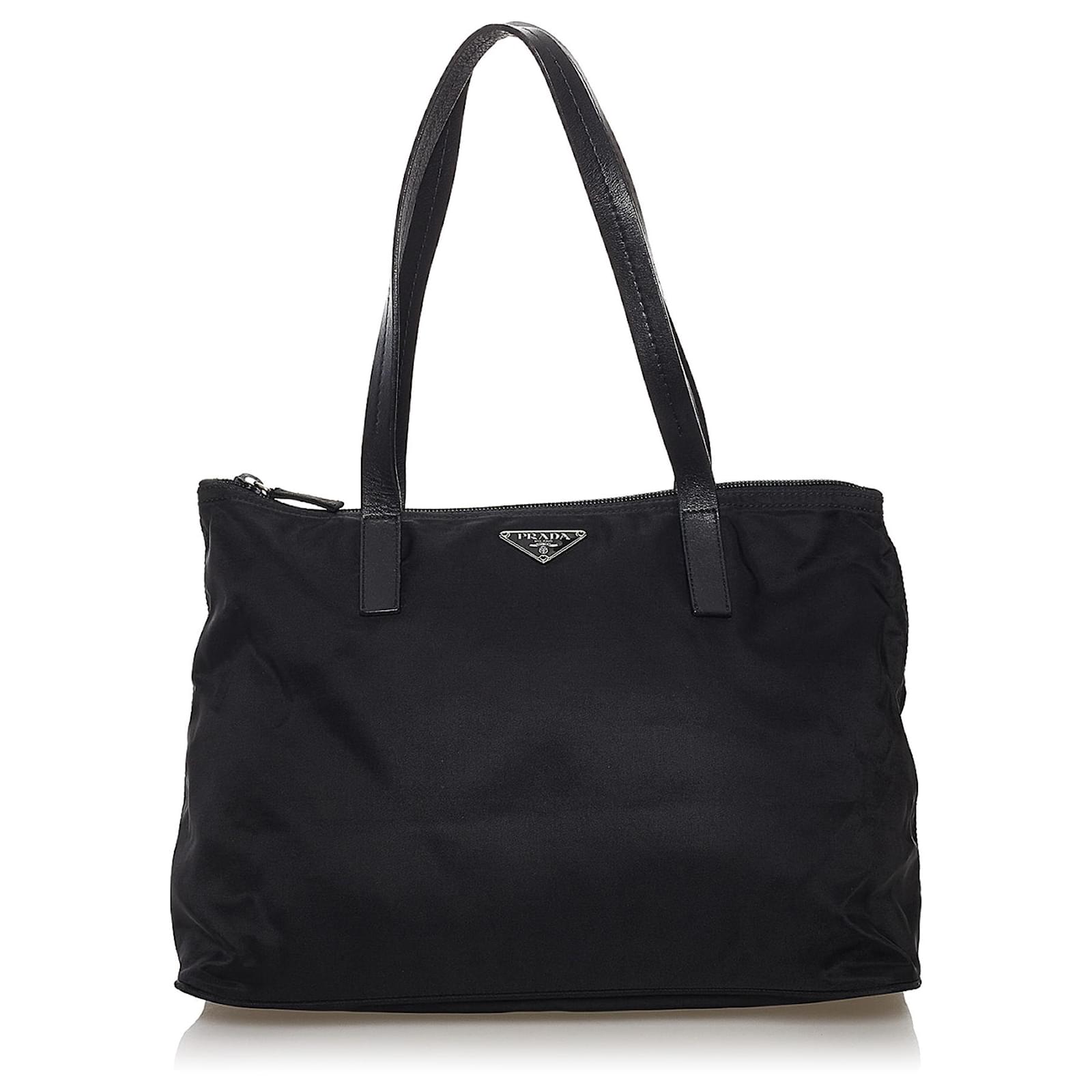 Prada Black Nylon Tote Bag-Authentic With Fabric Strap And Zipper Closure