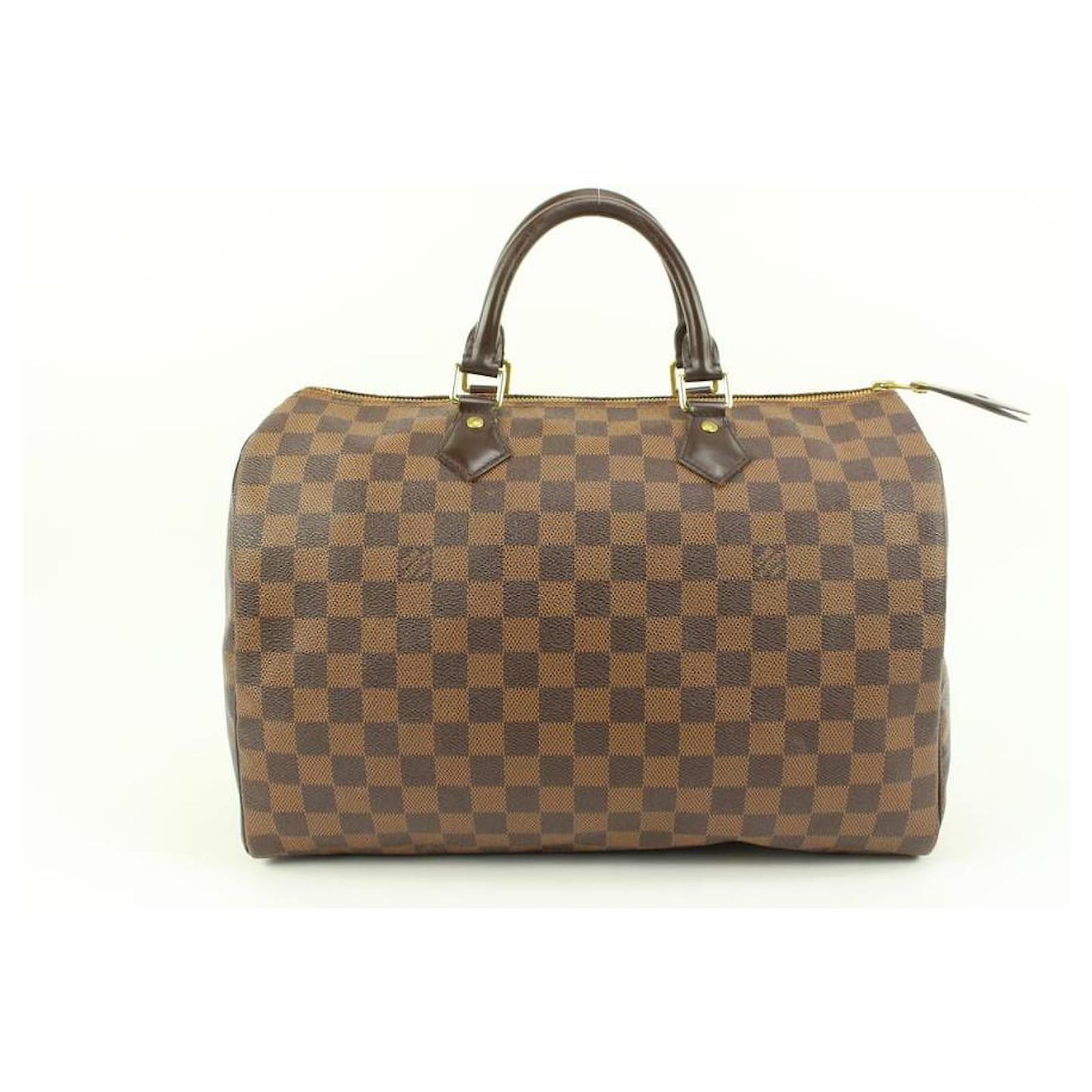 Louis Vuitton Large Damier Ebene Speedy 35 Boston Bag GM Leather