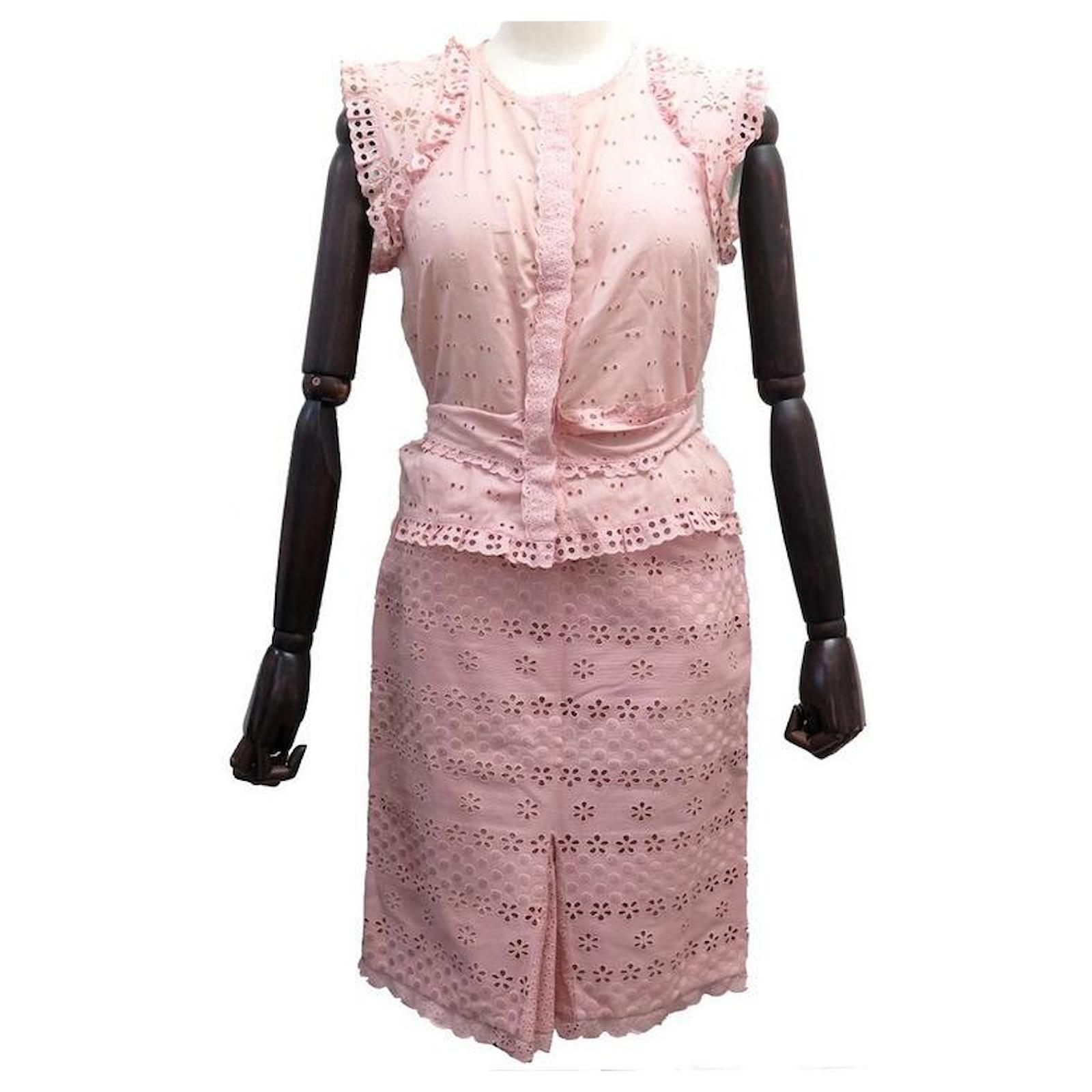 LOUIS VUITTON SET HIGH TOP + ENGLISH EMBROIDERY SKIRT M 40 PINK