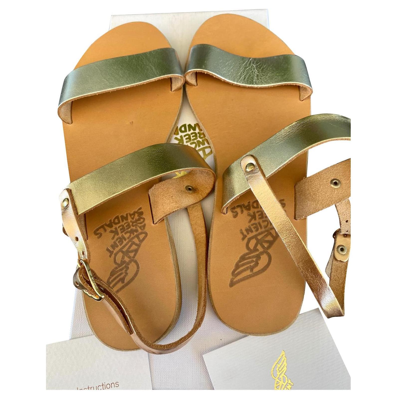 Ancient Greek Sandals Gold Leather Clio Sandals, $190 | Avenue32 | Lookastic