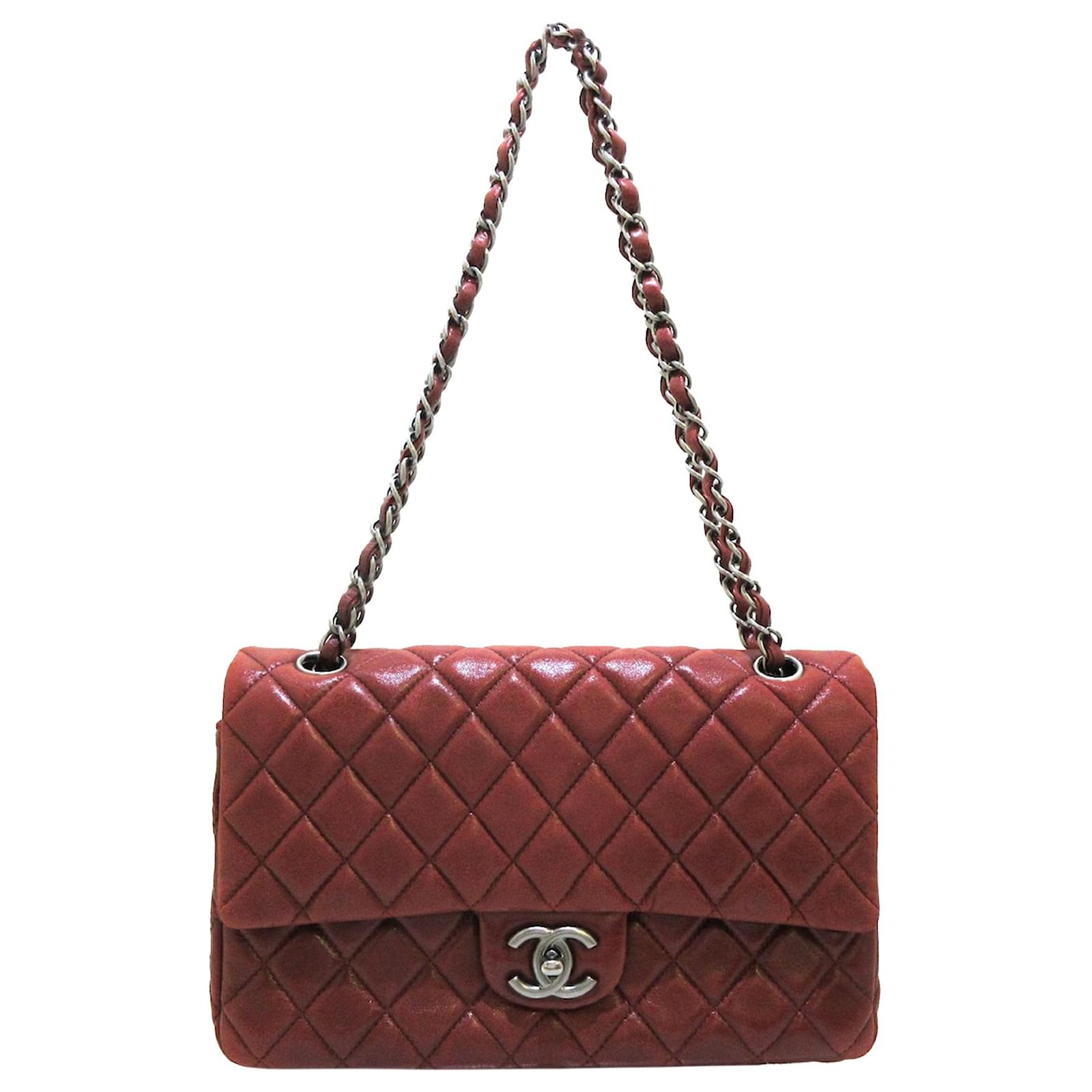 Chanel Red Medium Classic Lambskin Double Flap Dark red Leather ref.567577  - Joli Closet