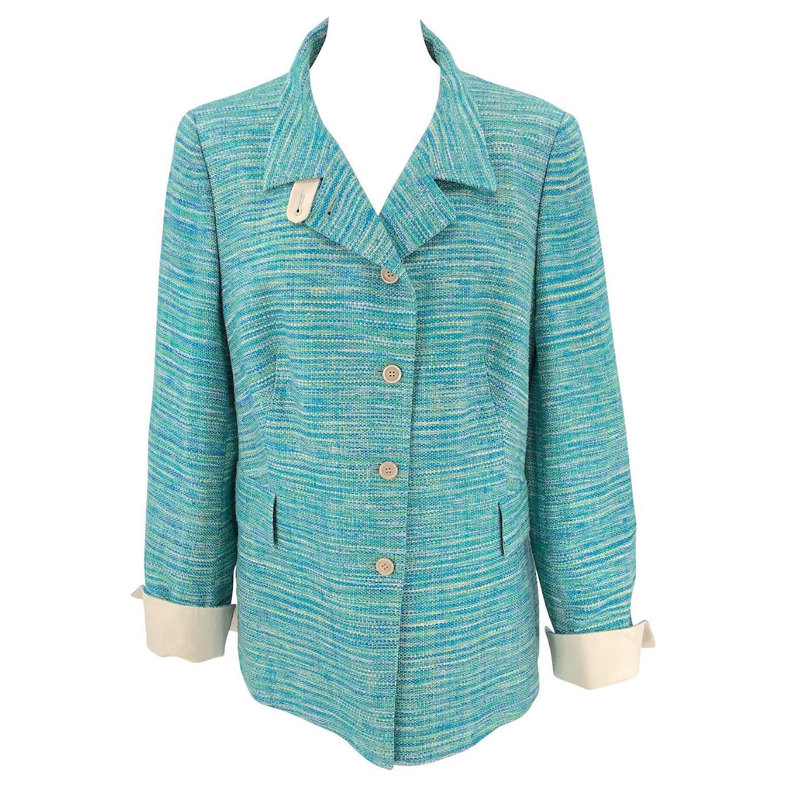 Akris summer jacket in blue & aqua tweed silk