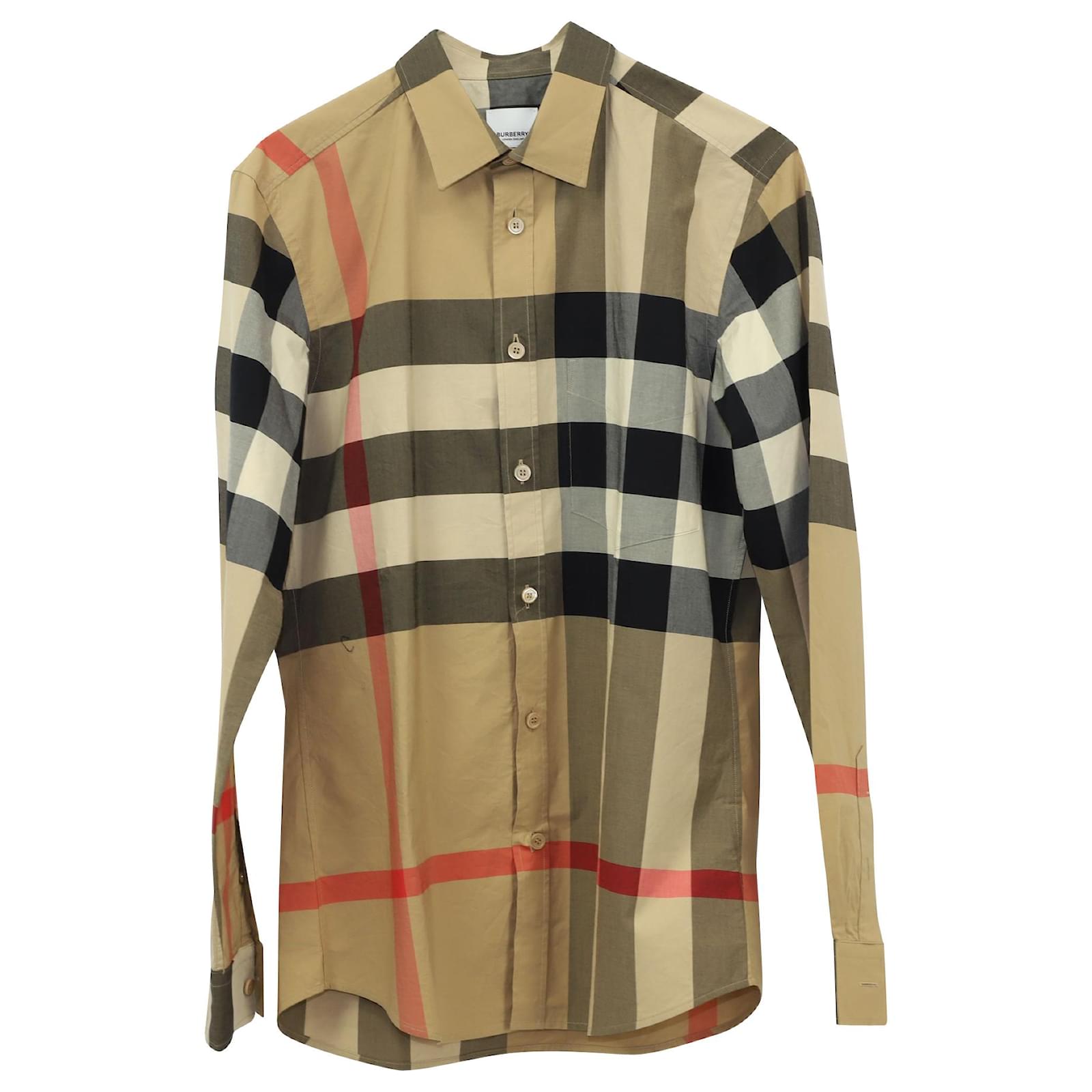 Camicia a maniche lunghe a quadri Burberry in cotone marrone ref