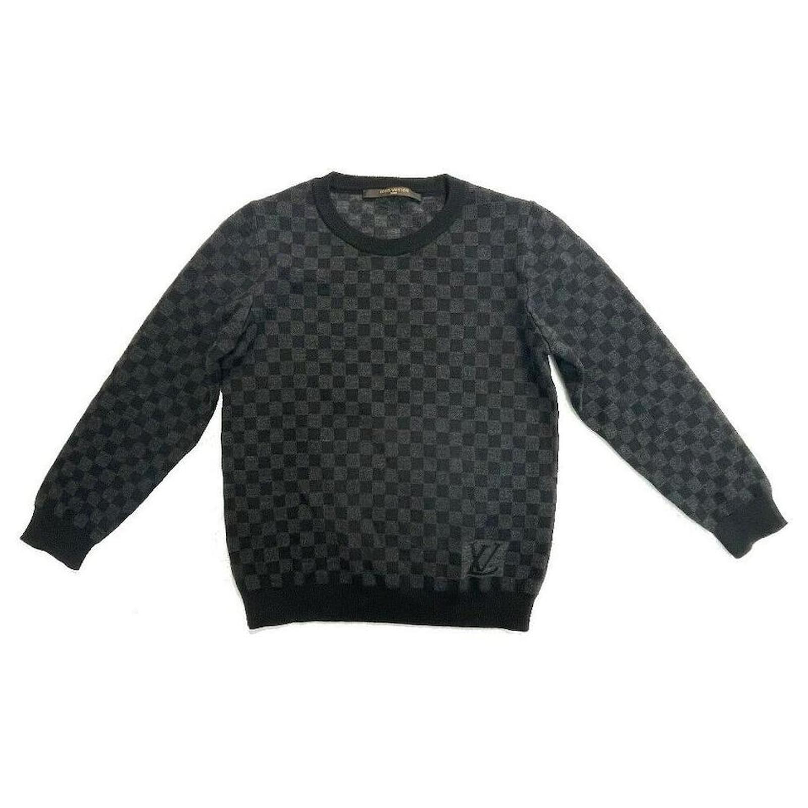 LOUIS VUITTON LV Damier Crewneck Long Sleeve Sweater For Men Grey 1A46