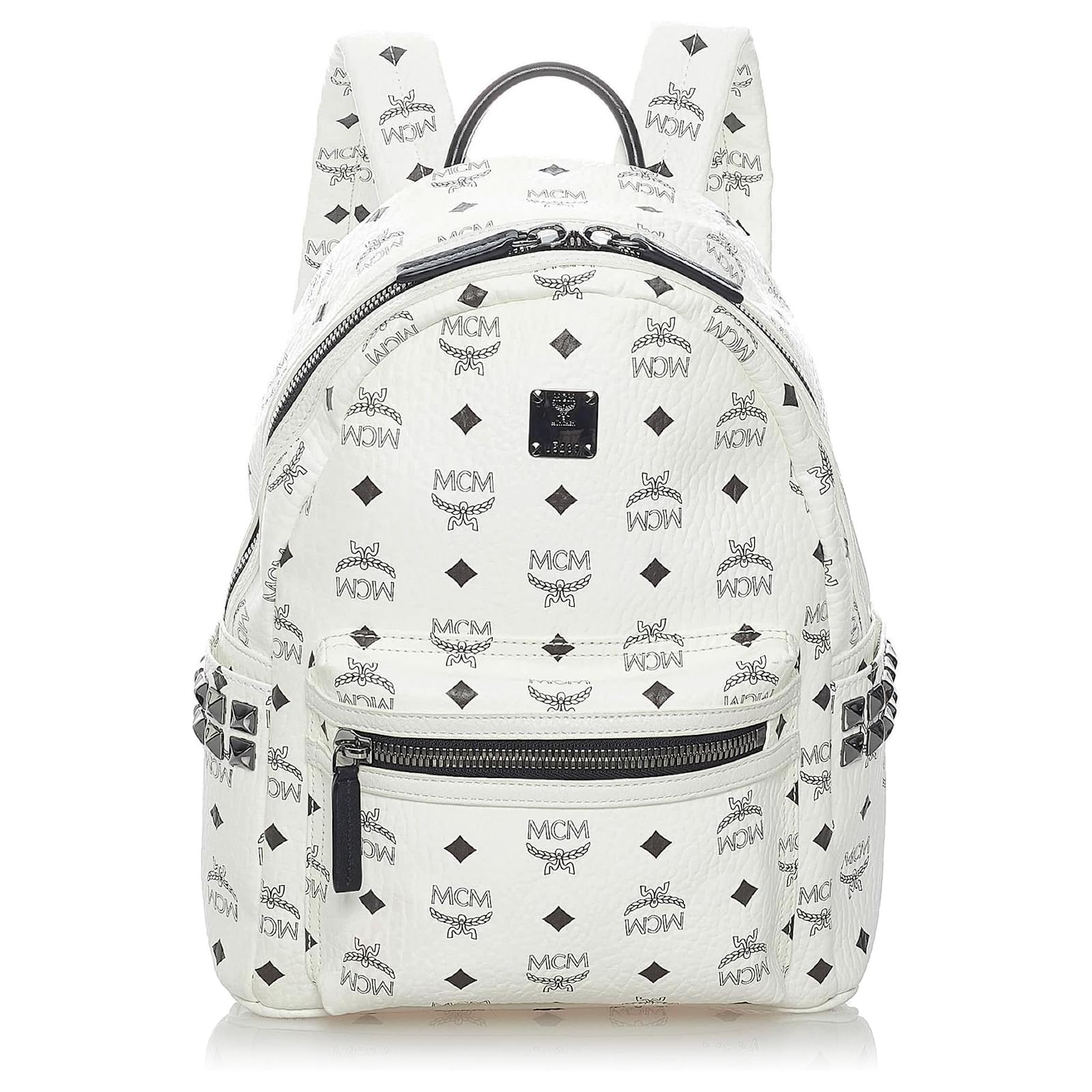 MCM White Visetos Stark Leather 