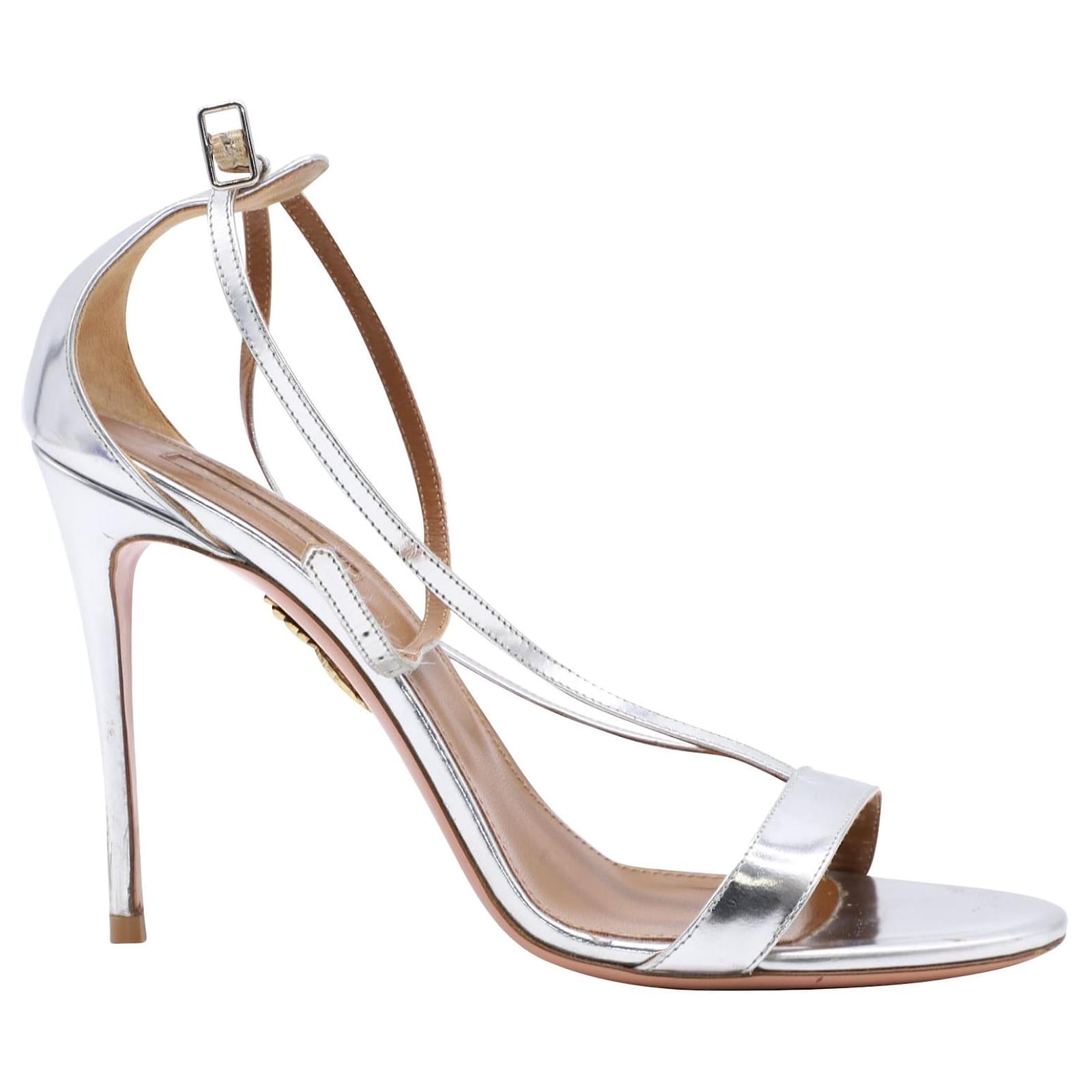 Aquazzura Metallic High Heel Sandals in Silver Leather Silvery ref ...