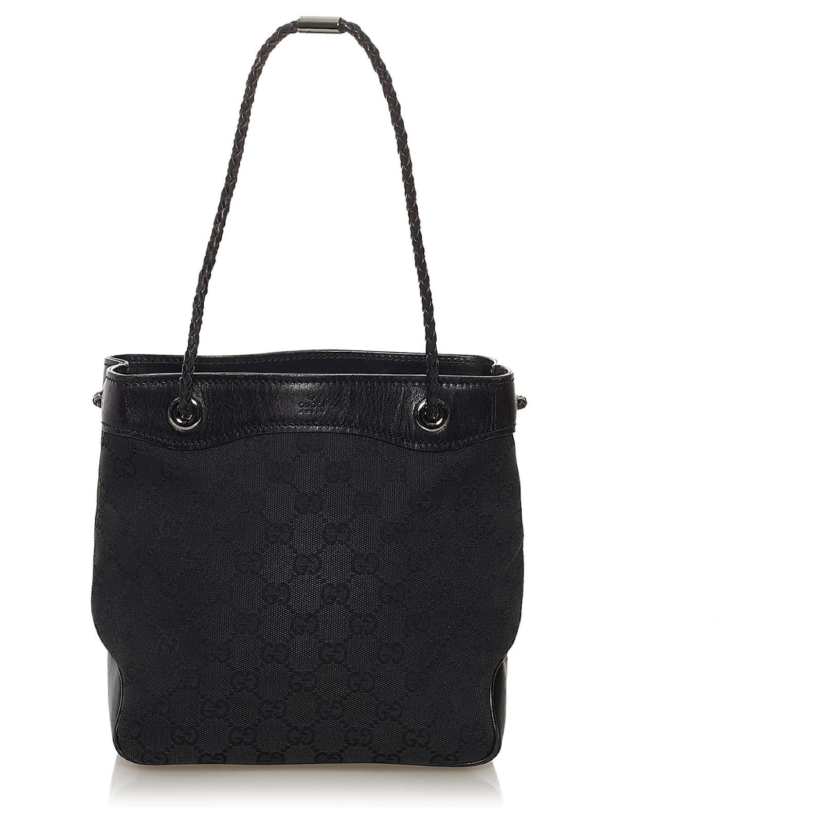 Gucci Black GG Canvas Gifford Tote Bag Leather Cloth Pony-style ...