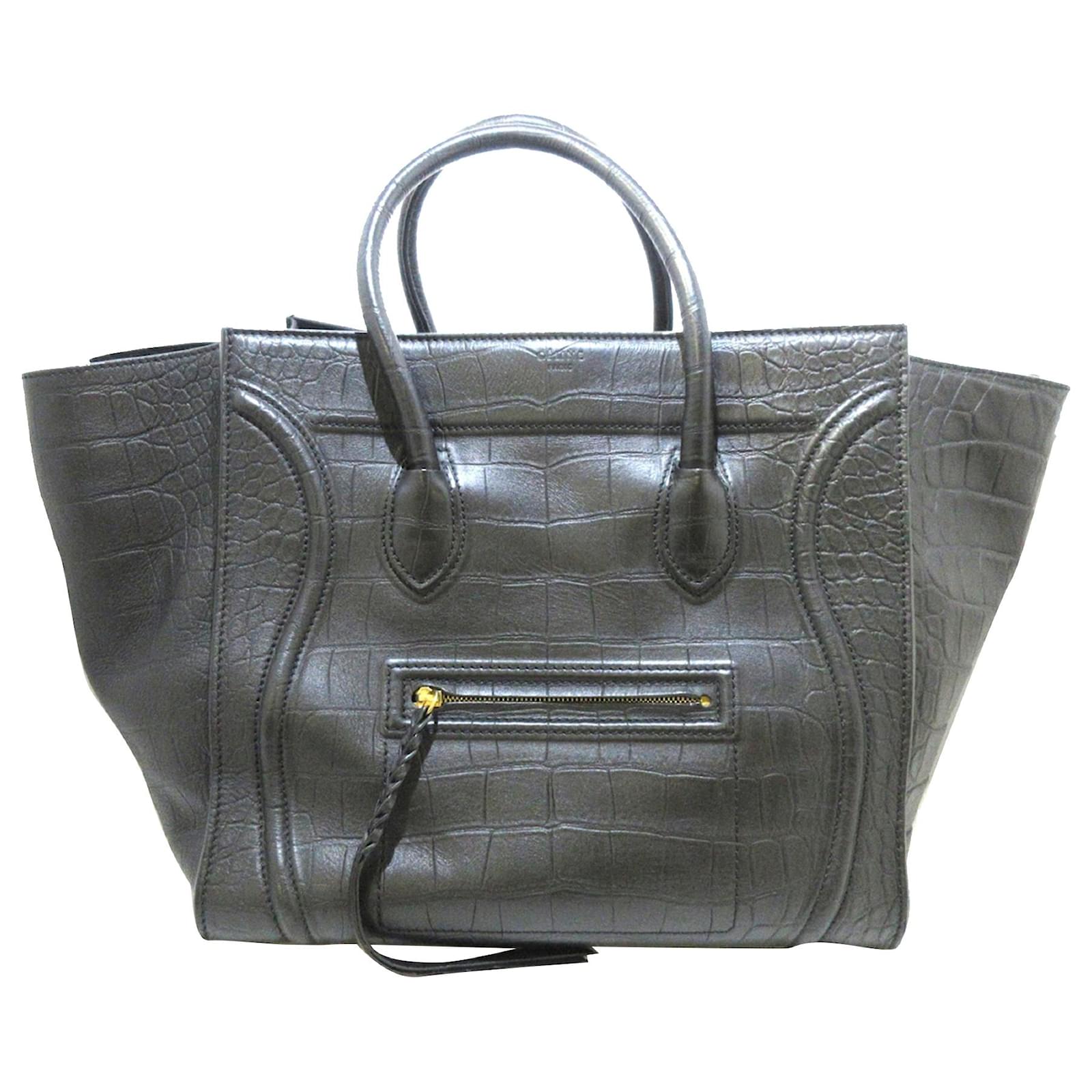 Céline Celine Brown Embossed Phantom Luggage Leather Tote Bag Pony