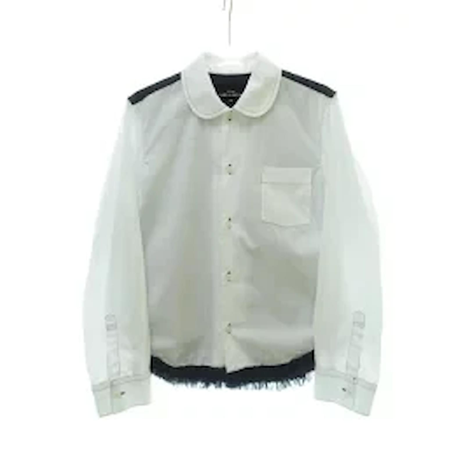 *Tricot COMME des GARCONS Round collar floral design switching frilled  long- sleeved shirt White M