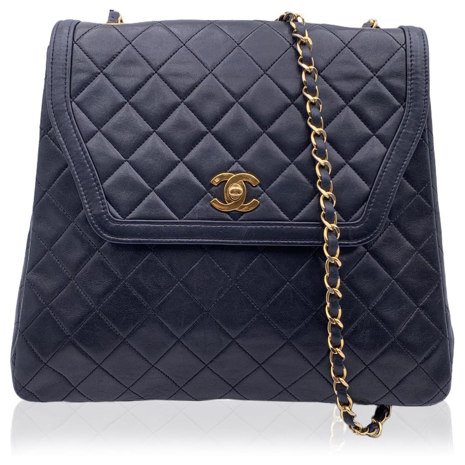 Chanel Vintage Black Quilted Trapeze Flap Shoulder Bag with Wallet