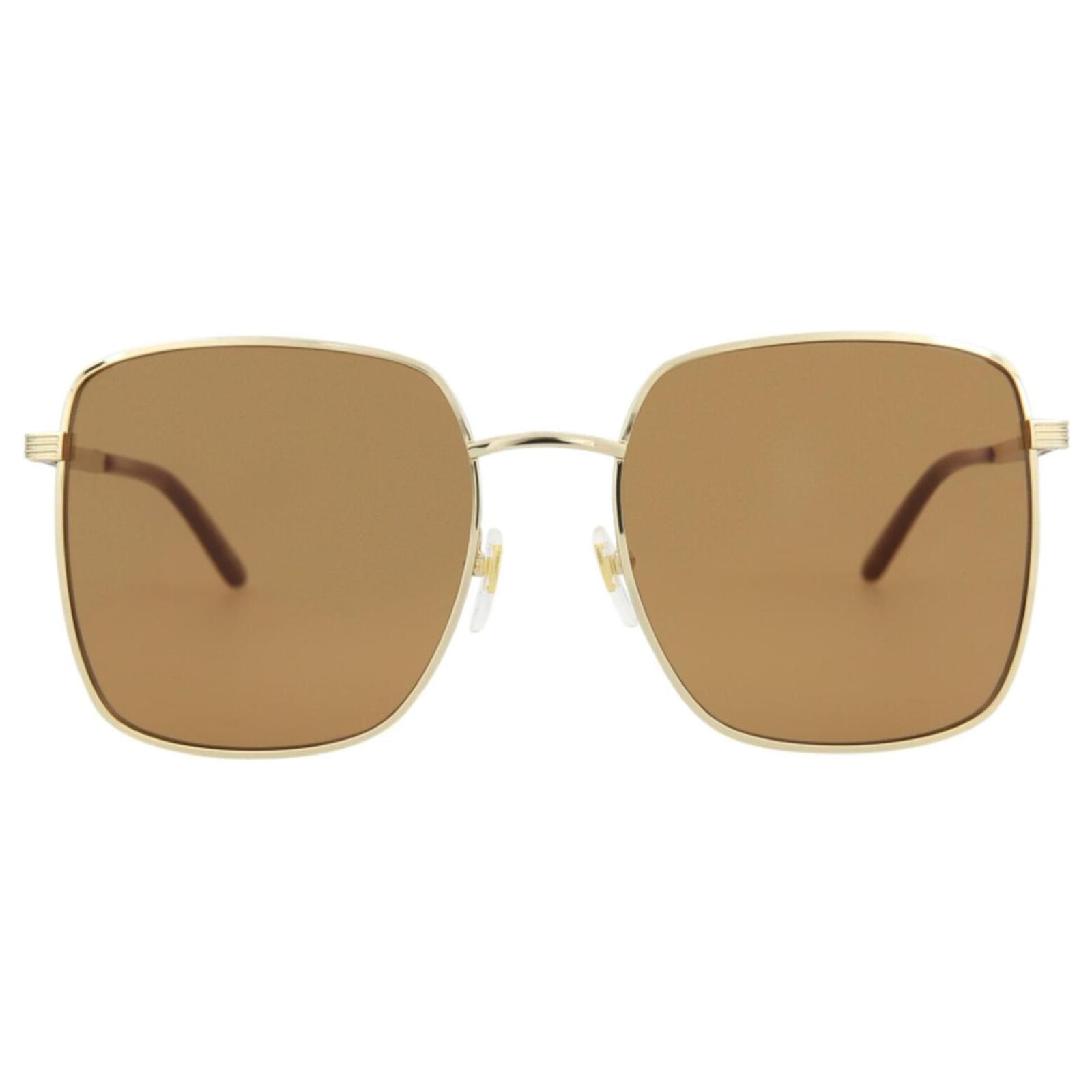 Square metal sunglasses in brown shaded lens