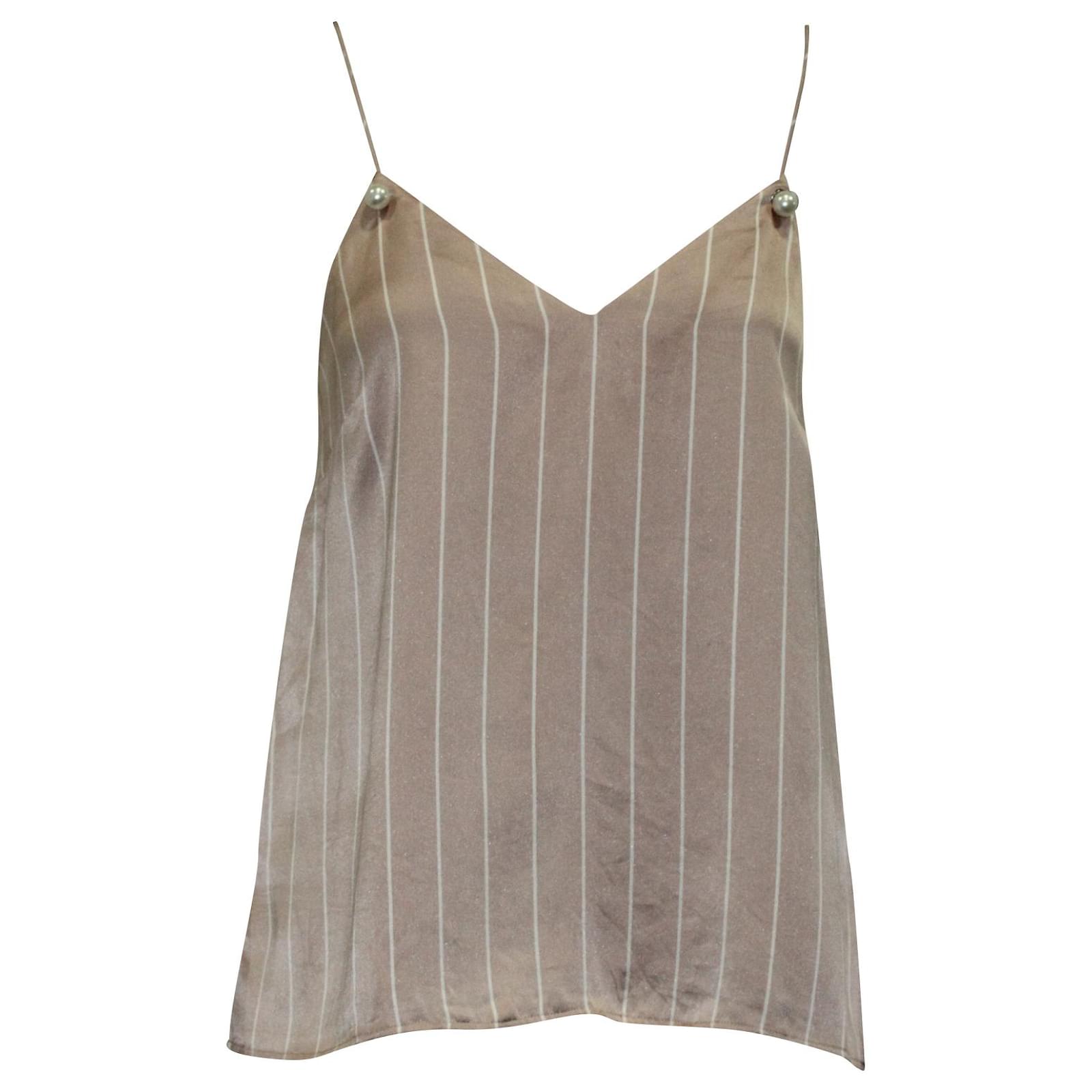 Autre Marque Cami NYC Striped Camisole with Pearl in Pink Silk ref