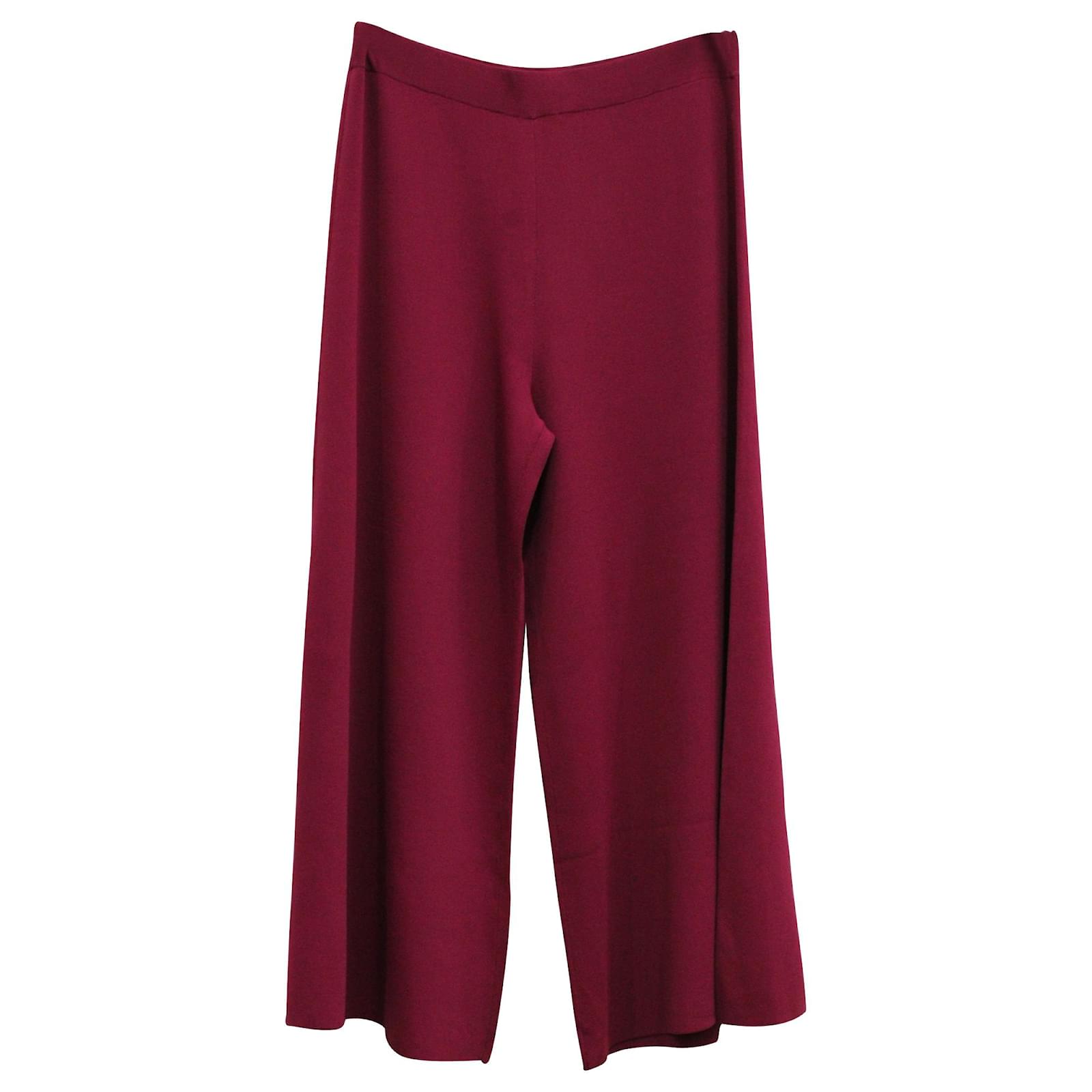 Theory Henriet K Lustrate Wide-Leg Cropped Pants in Maroon Rayon Brown ...