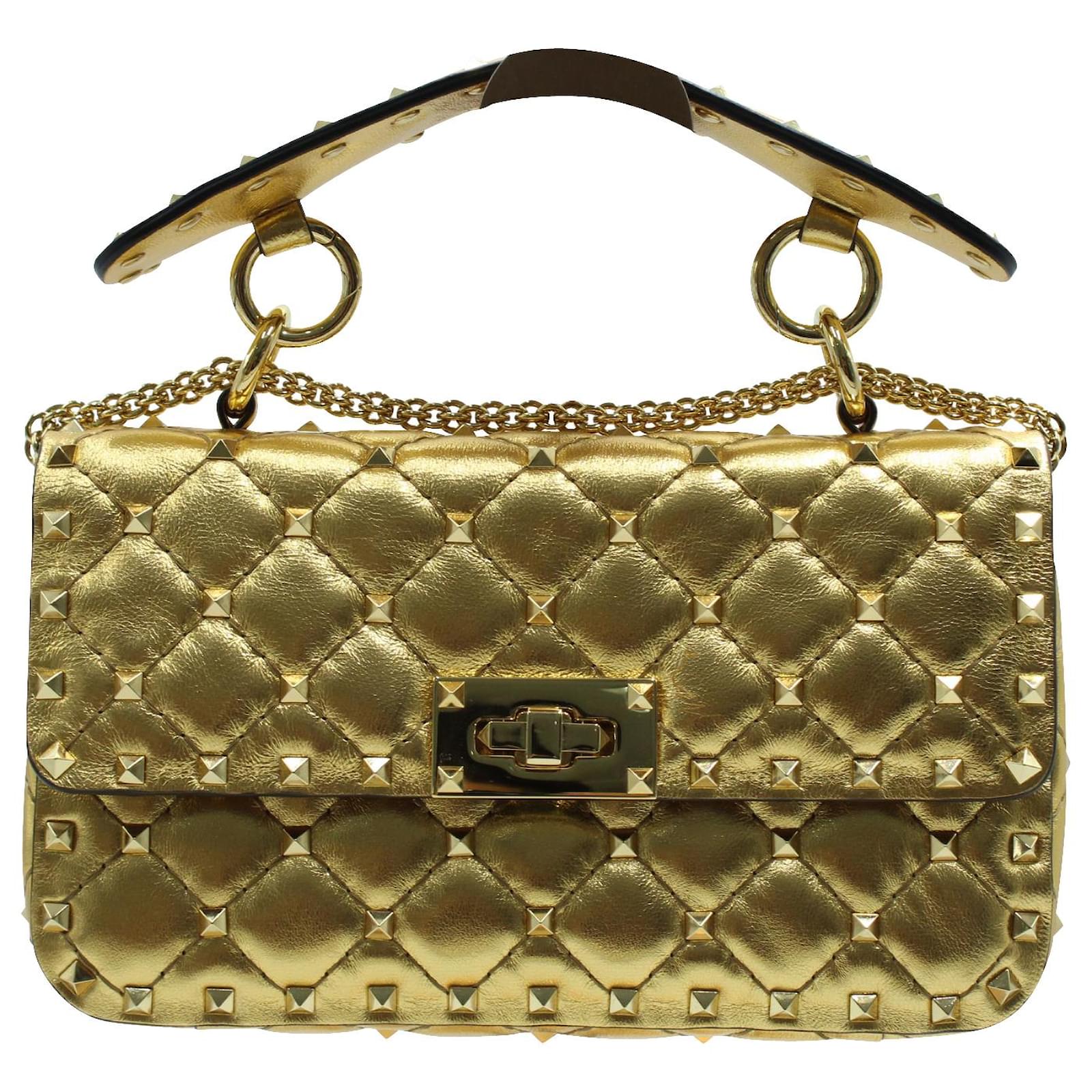 Valentino Garavani Rockstud Spike Small Quilted Shoulder Bag in Gold ...
