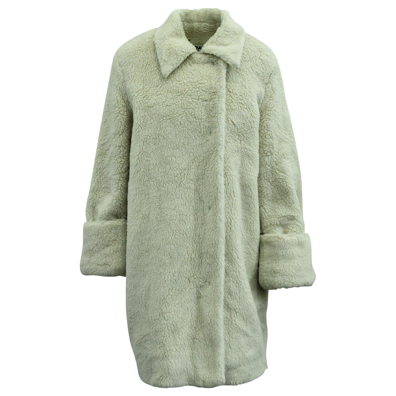 Maison Martin Margiela Faux Fur Coat in Ivory Polyester White