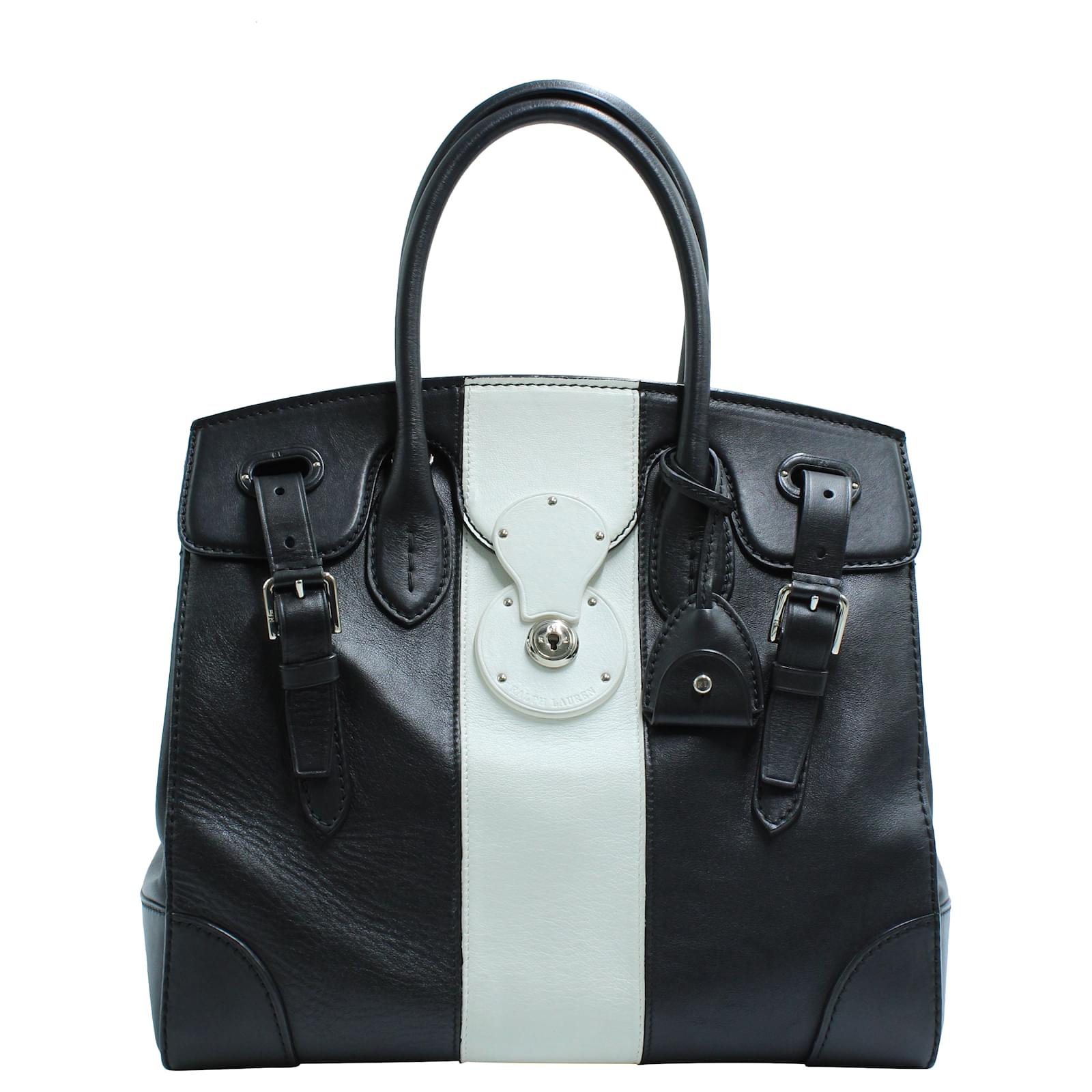 Ralph Lauren Striped Ricky Bag in Black and White calf leather Leather  ref.570878 - Joli Closet