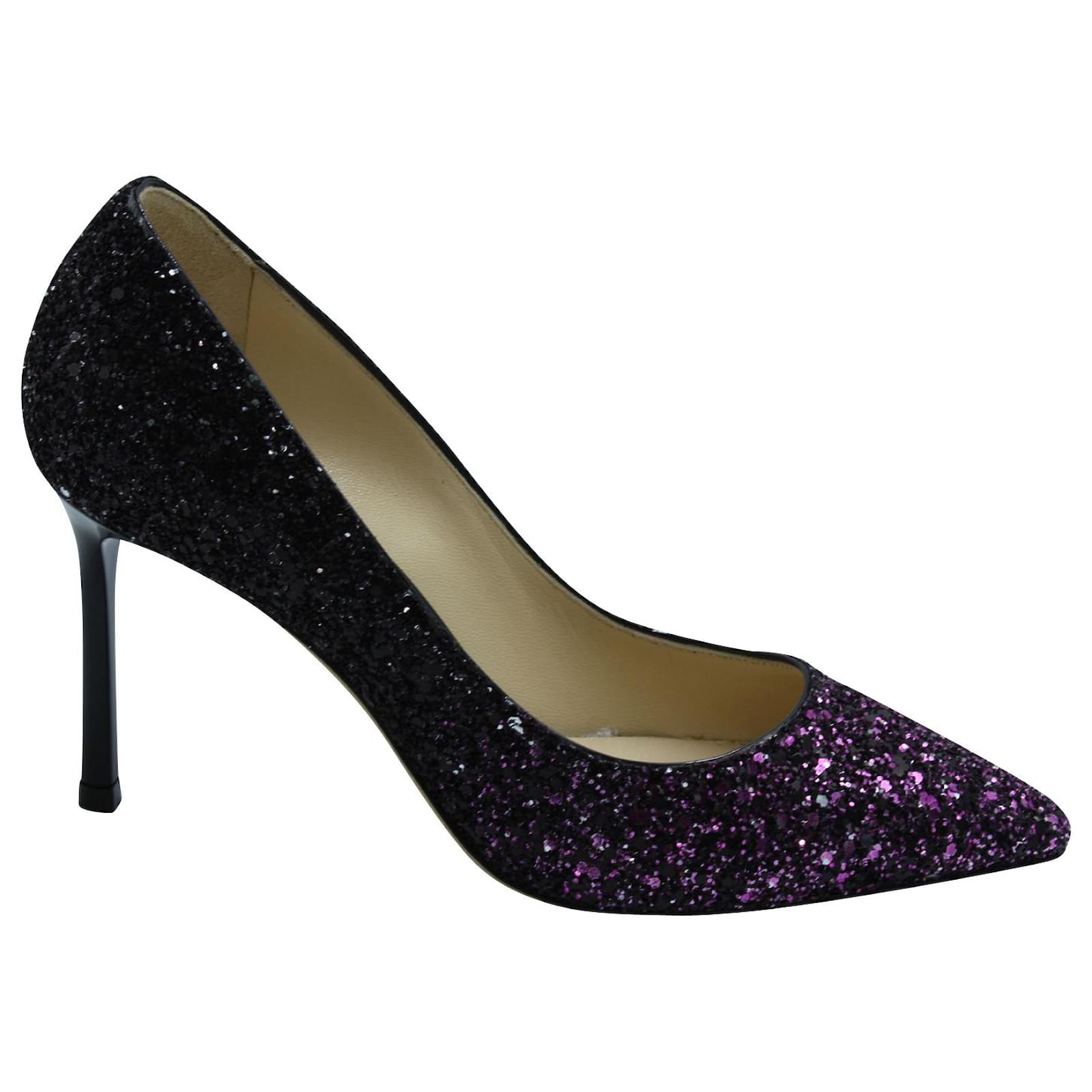Jimmy Choo Romy 100 Pumps in Pink and Black Glitter Python