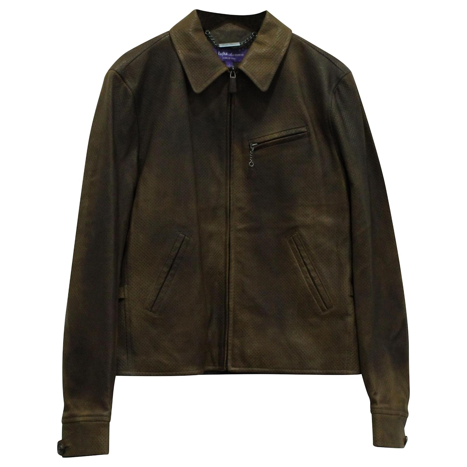 Ralph Lauren Veste Zippée en Cuir Marron ref.570985 Joli Closet