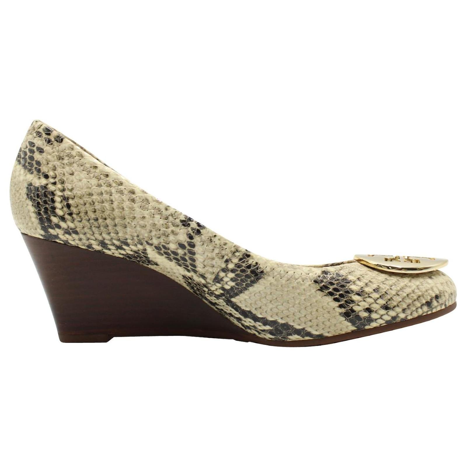 Tory Burch Snakeskin Wedges with Golden Buckle Leather  - Joli  Closet