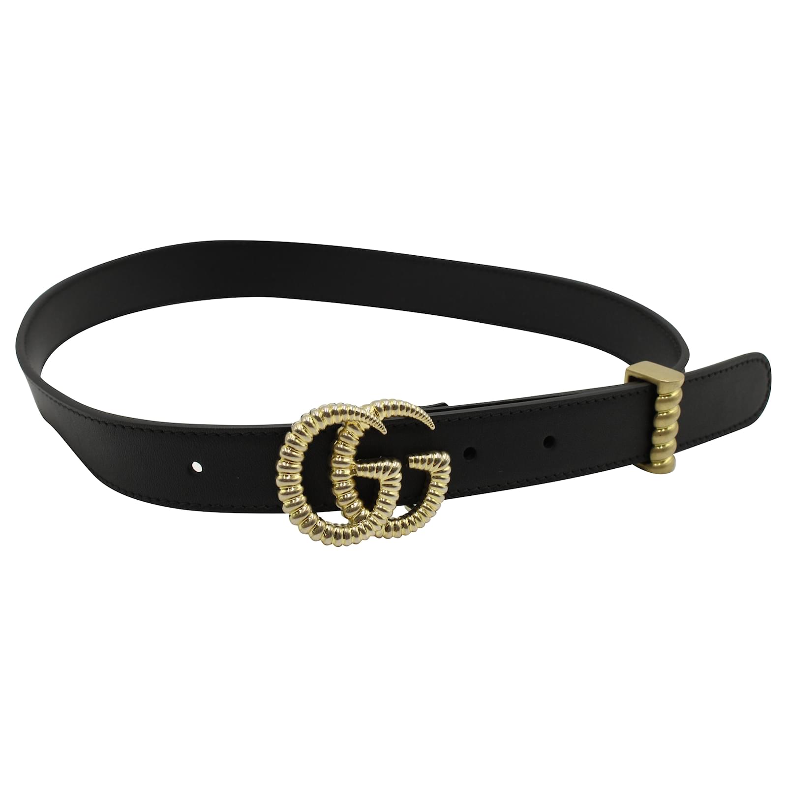 Cinturón Gucci con hebilla G forrada de antorcha en cuero negro ref.571195 - Closet