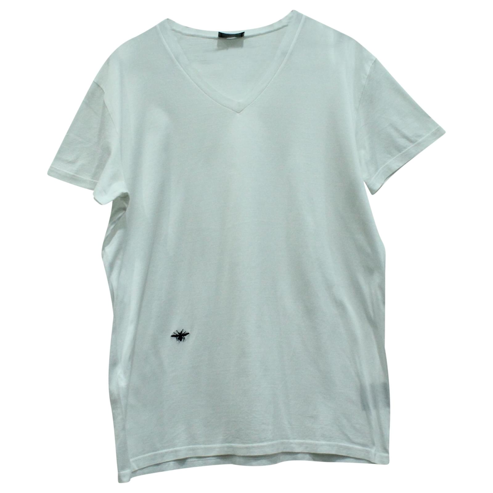 Dior Homme T Shirt with Bee Embroidery in White Cotton