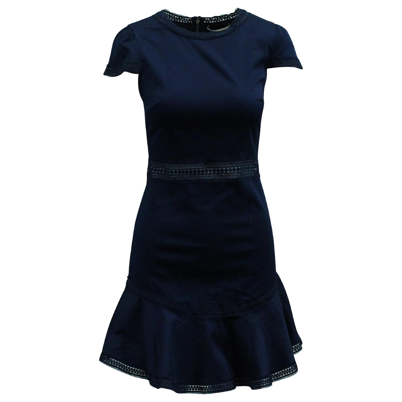Alice + Olivia Lace Paneled Short Dress in Navy Blue Cotton ref.571359 -  Joli Closet