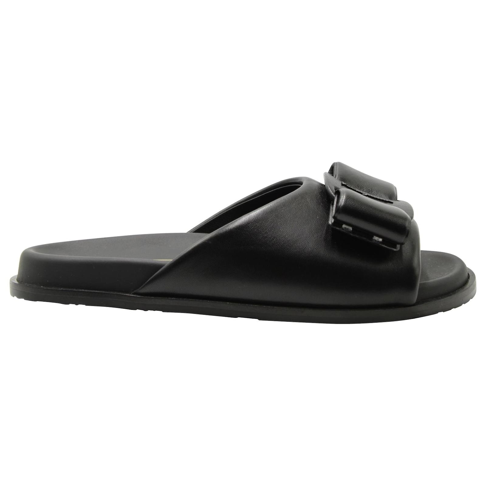 Salvatore Ferragamo Viva Slides in Black Nappa Leather