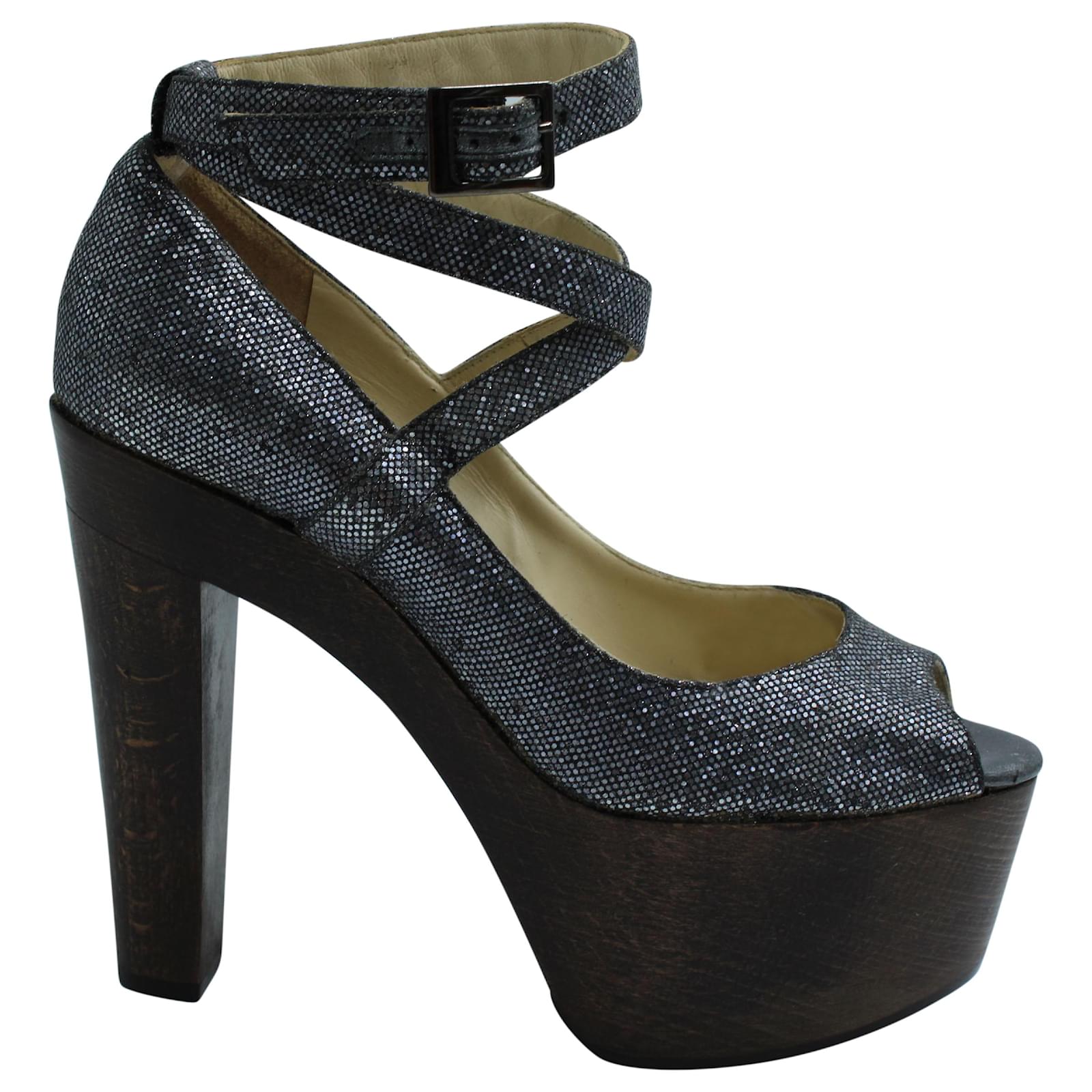 METALLIC SPARKLE SILVER GRAY Women HIGH HEELS SHOES SHOE