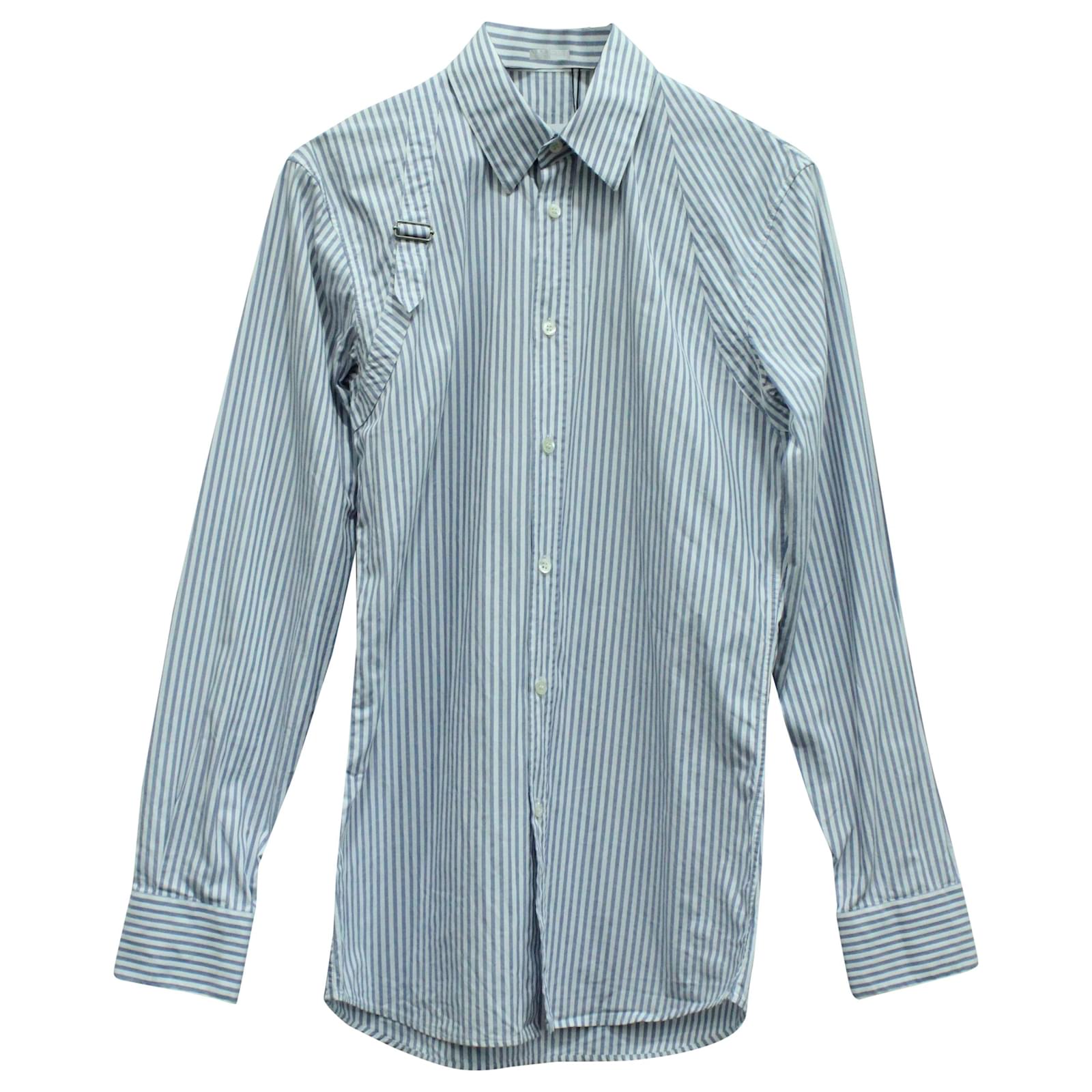 Alexander McQueen Striped Button Down Shirt with Buckle in