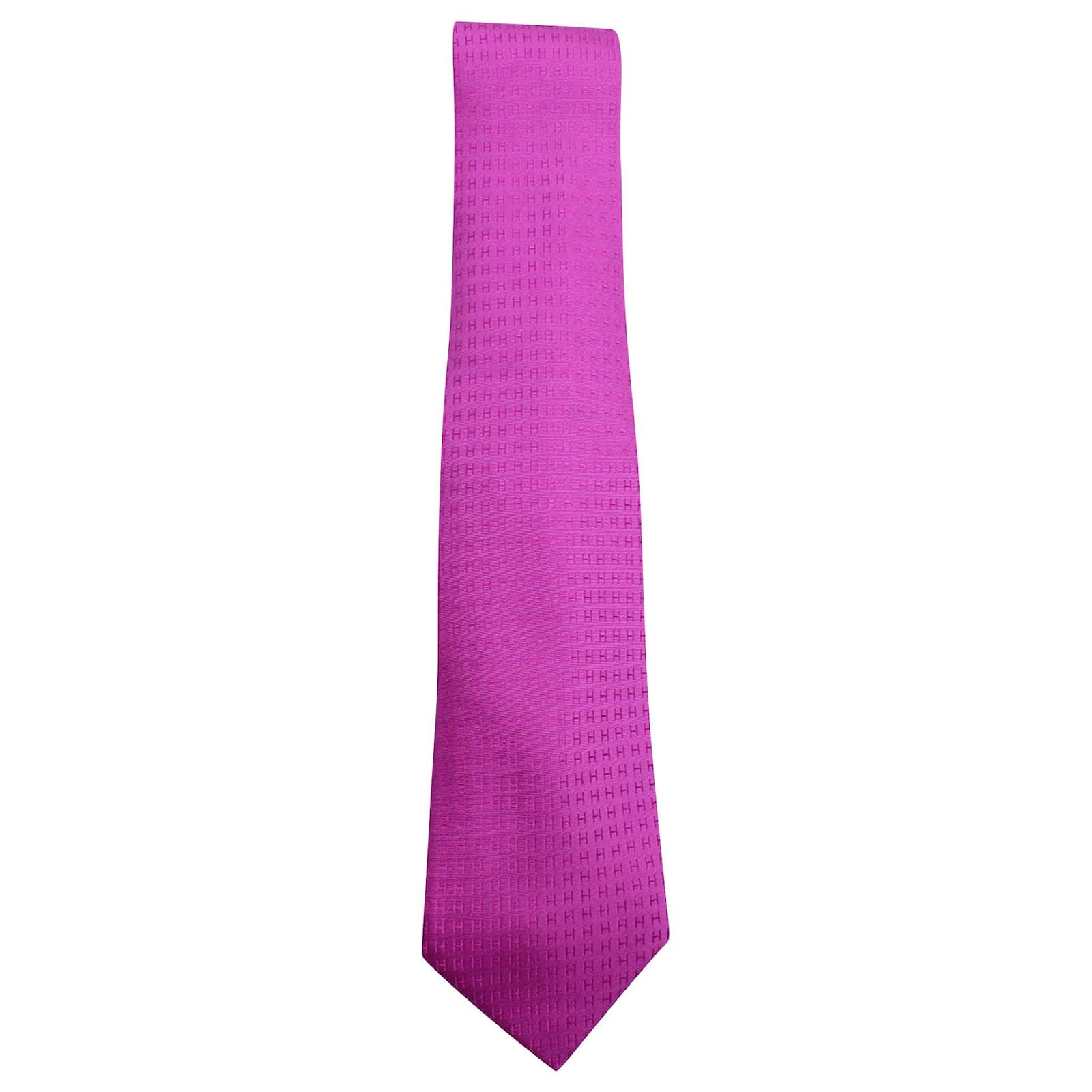 Hermès Hermes H Print Tie in Pink Silk ref.571629 - Joli Closet