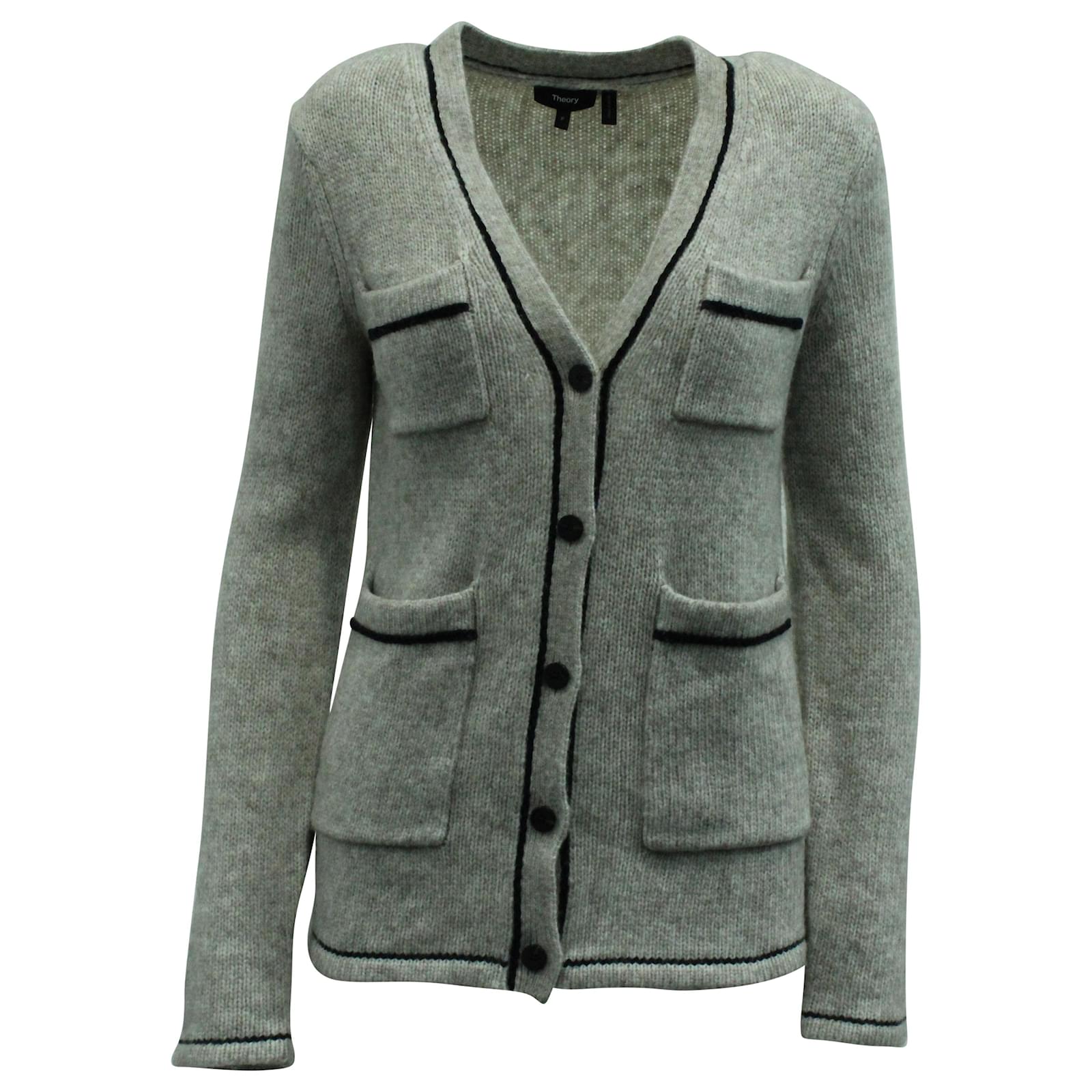 Theory Contrast Stitch Cardigan in Grey Wool ref.571704 - Joli Closet