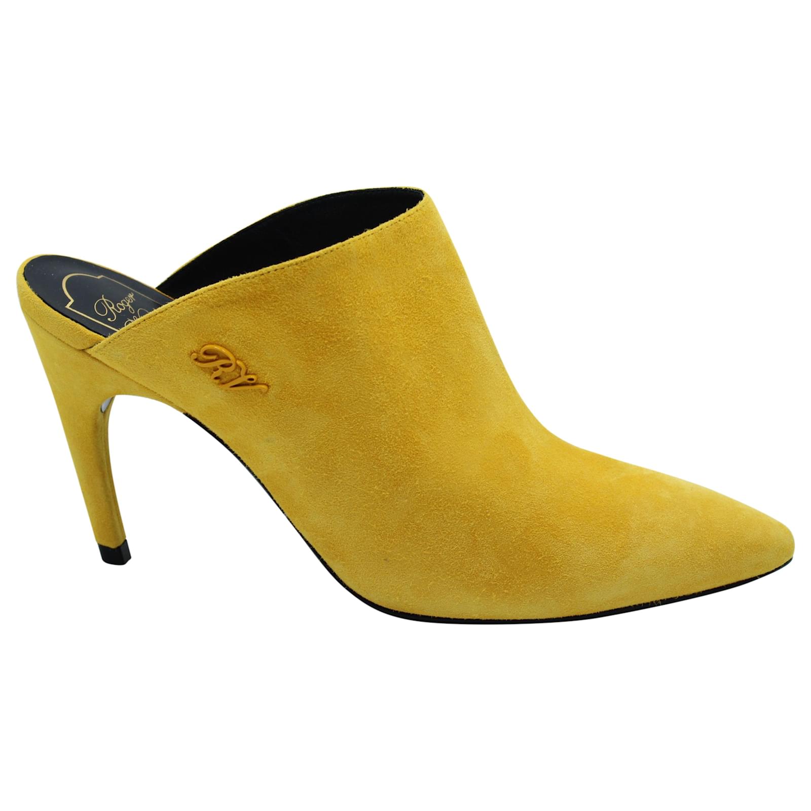 Yellow suede mules sales