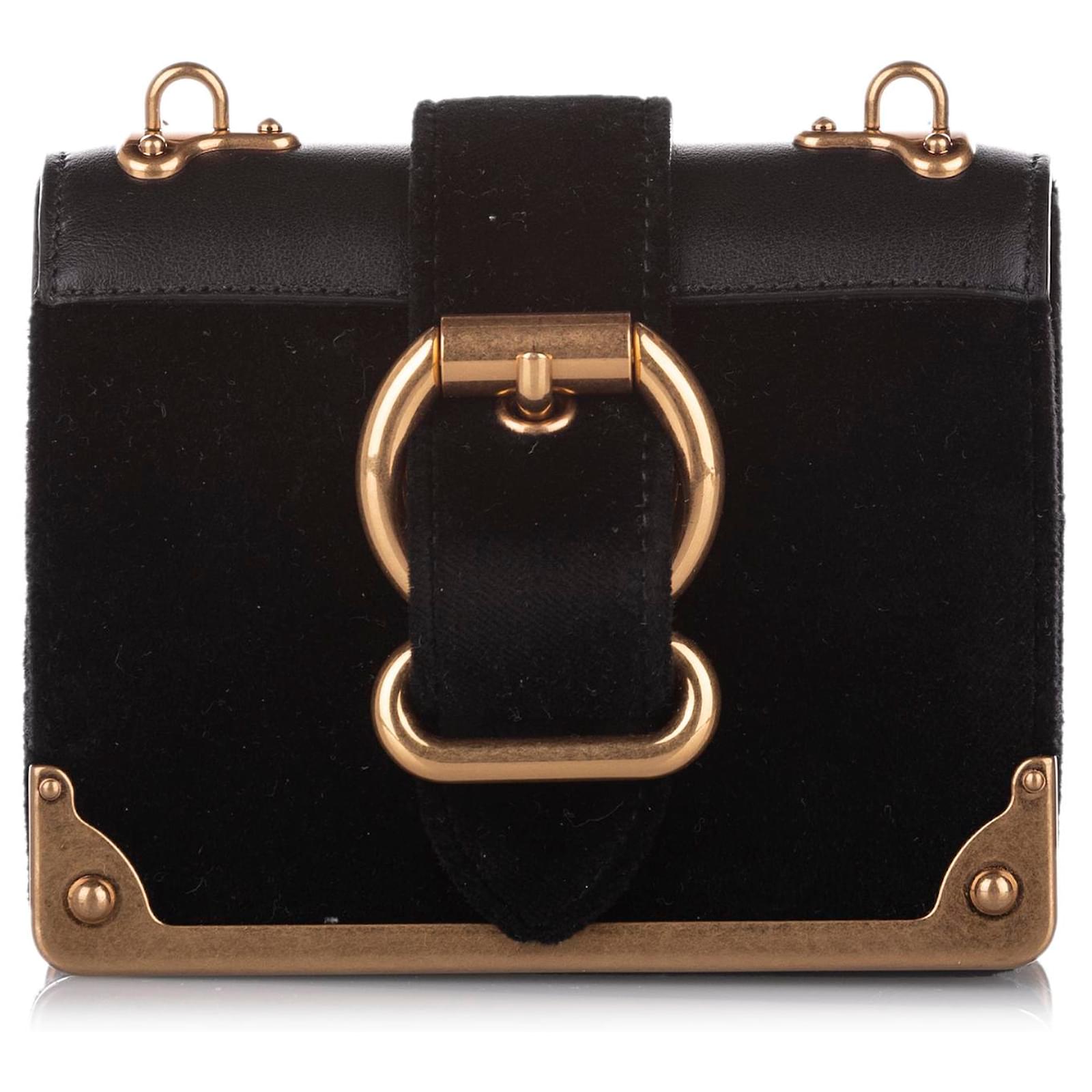 Prada, Bags, Prada Cahier Leather Bag Black And Gold