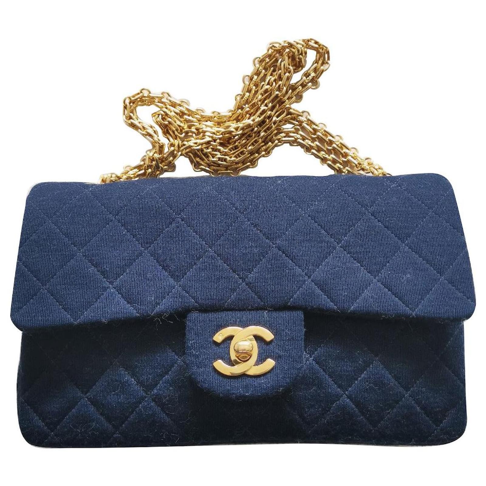 Timeless Vintage Chanel Small Jersey Classic lined Flap bag Blue Cloth  ref.572308 - Joli Closet