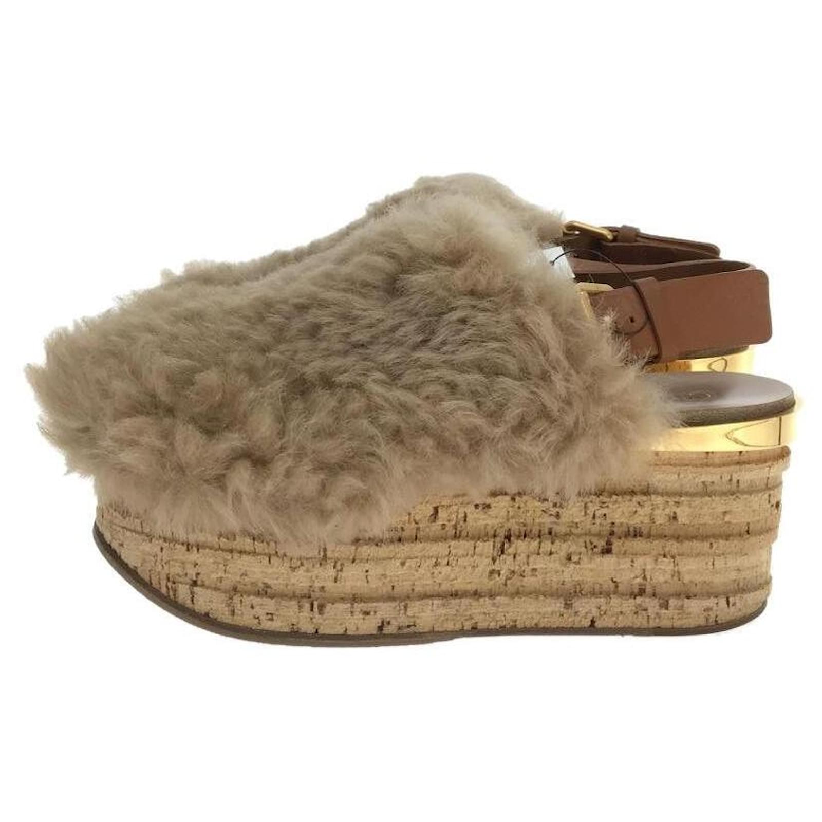 Chloé Chloe CAMILLE / Mouton cork sole sandals / 37 / beige ref