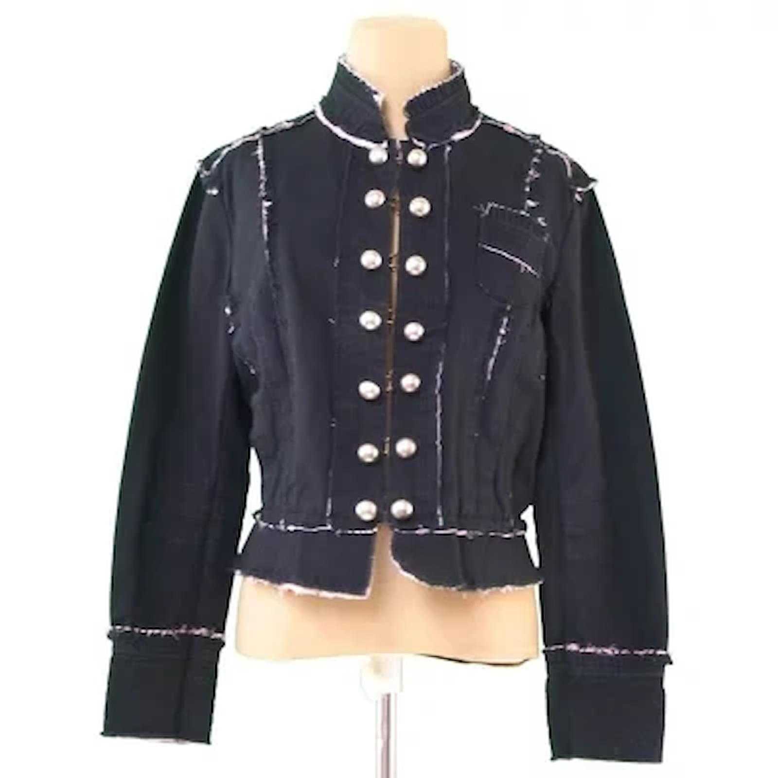 *Marc Jacobs Jacket Lining Striped Pattern Ladies Cut Ripper Pear Switching  E Black x Silver x Pink Cotton COTTON 100%