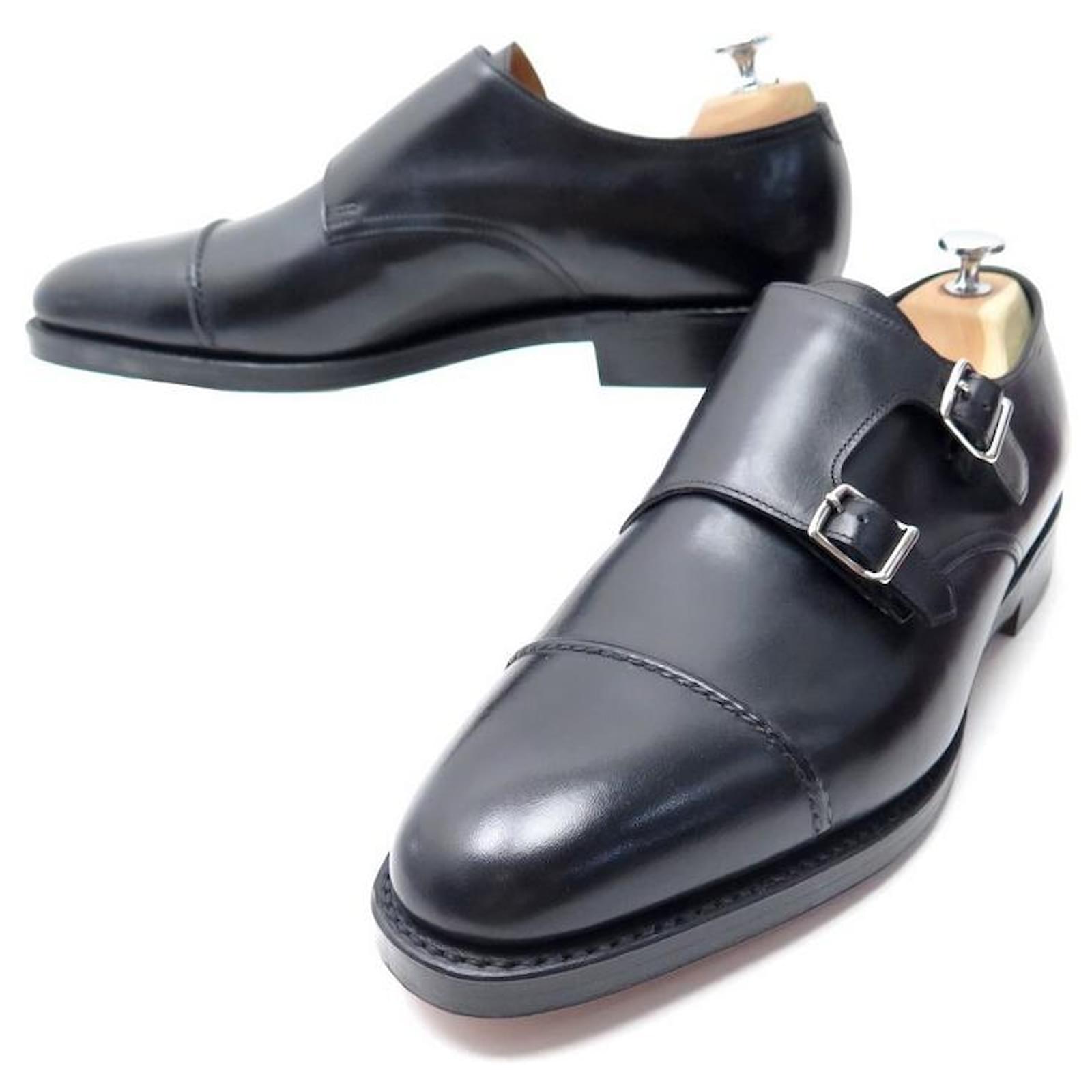 NEW JOHN LOBB WILLIAM II BI BUCKLE SHOES 10E 44 BLACK LEATHER