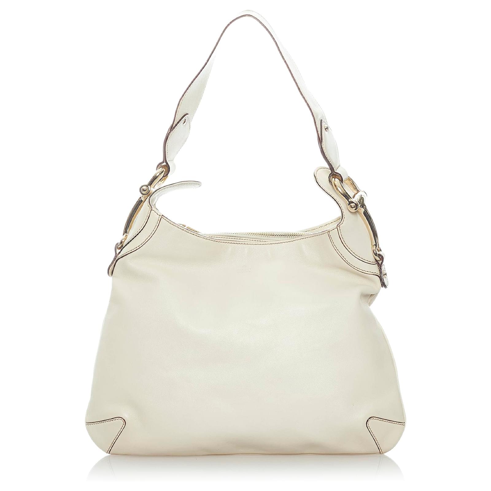 Gucci White Horsebit Creole Leather Tote Bag Pony-style calfskin ref ...
