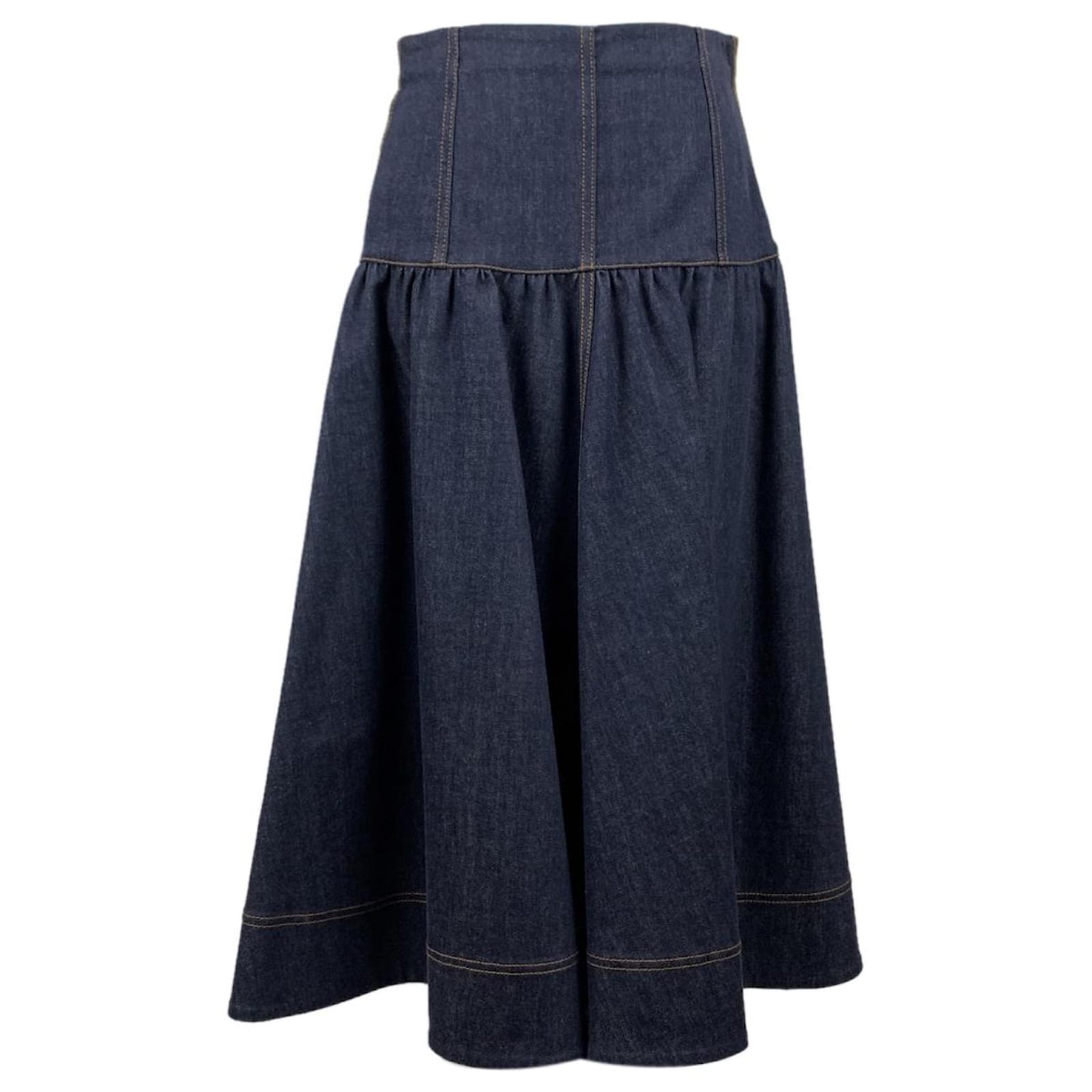 Fendi Blue Denim A Line Midi Skirt with Embroidered Palm Size 38 IT ref.575413 Joli Closet