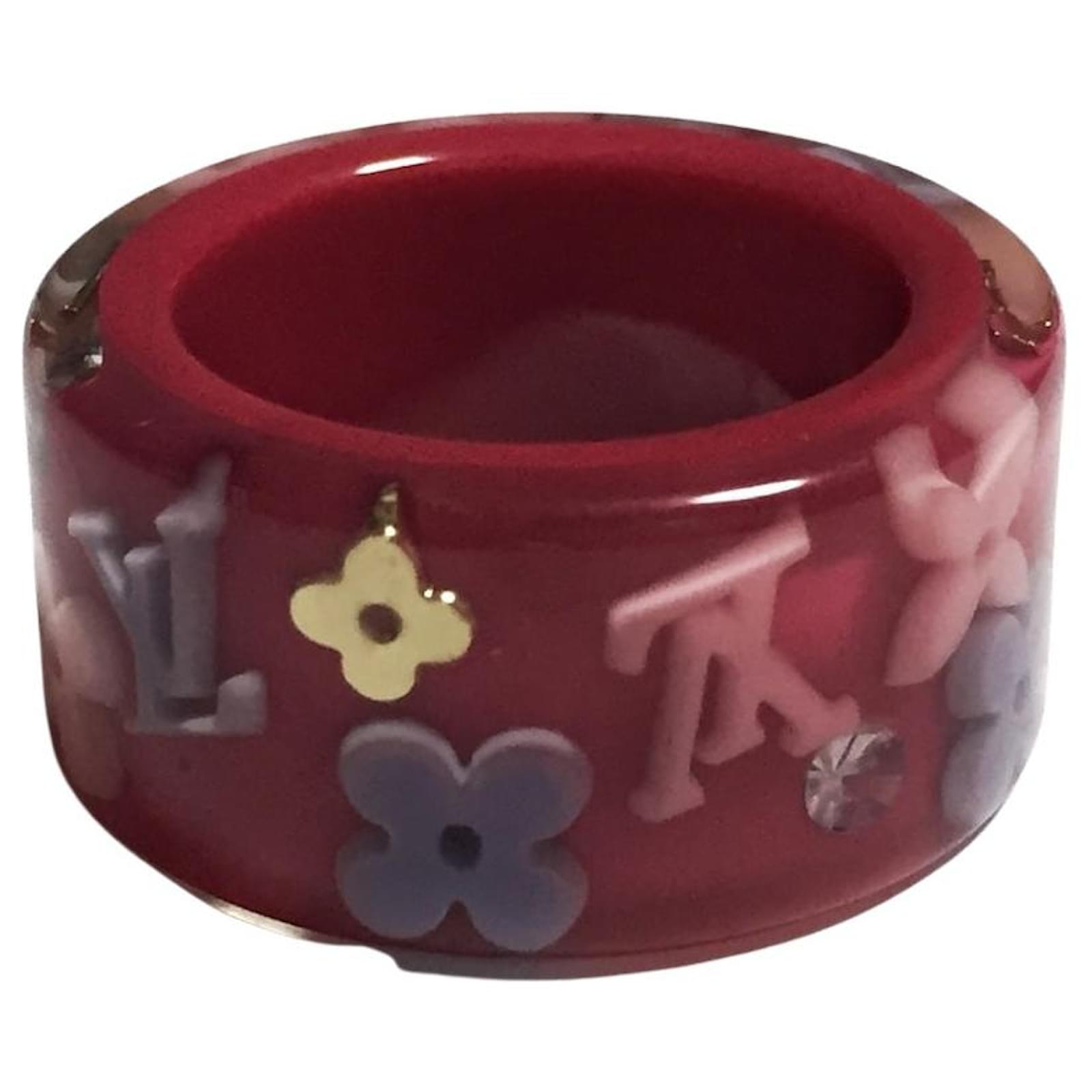 LOUIS VUITTON Berg Farandole Red Ring US5.5 With Pink Purple Monogram  Flower