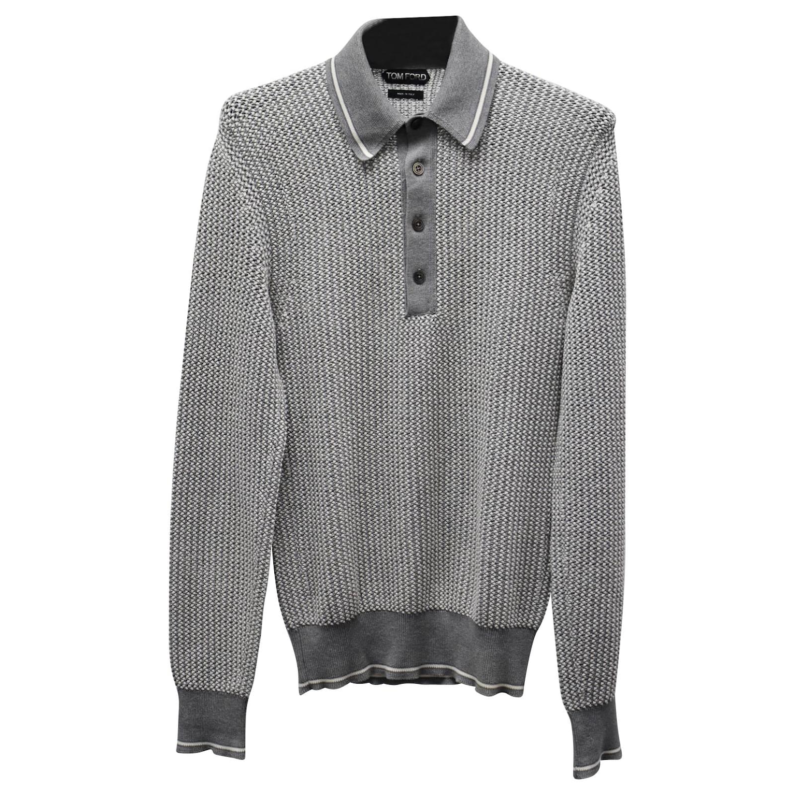 Tom Ford Slim Fit Knit Polo in Grey Cotton  - Joli Closet