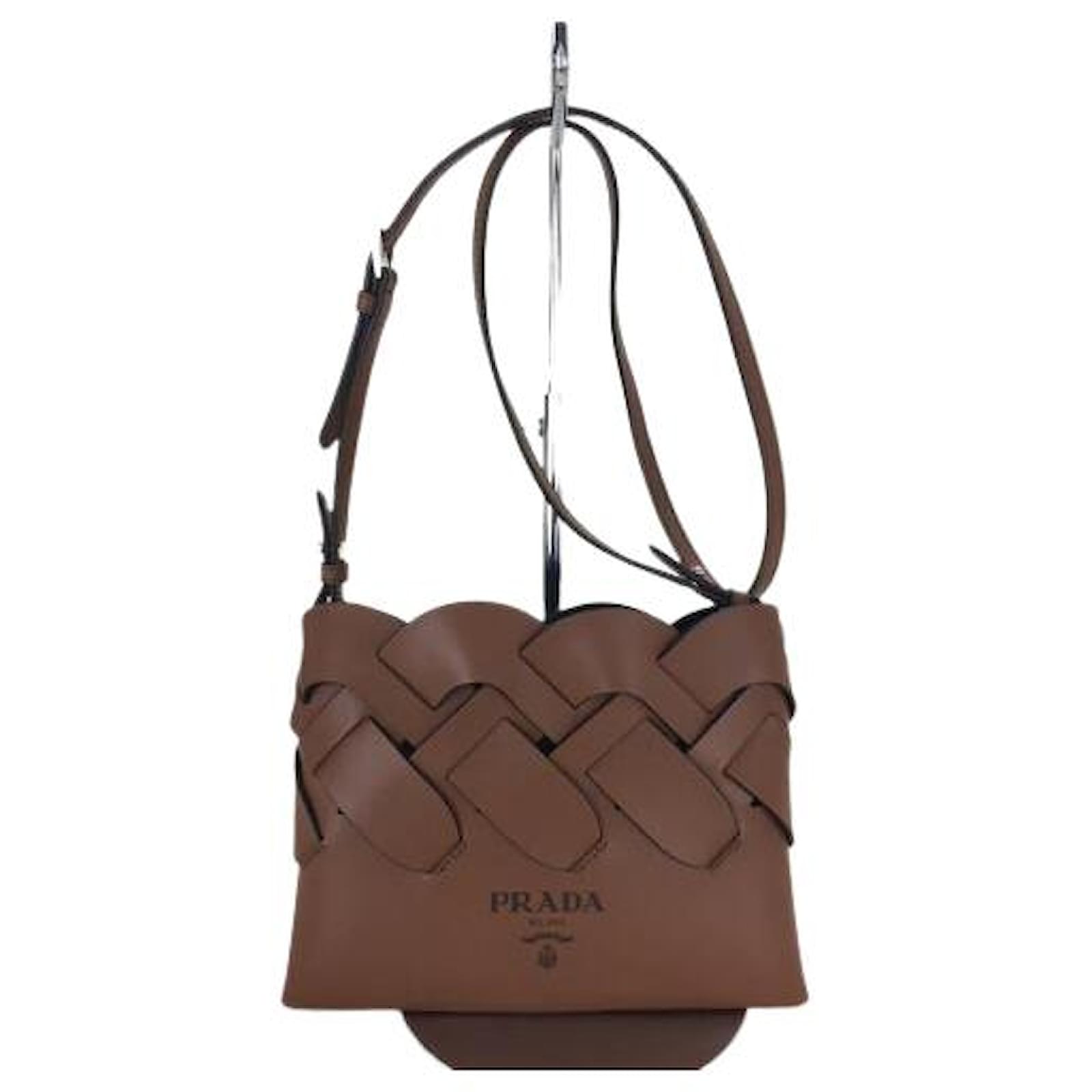 PRADA Shoulder bag / cowhide / leather shoulder with large crochet motif  Brown  - Joli Closet